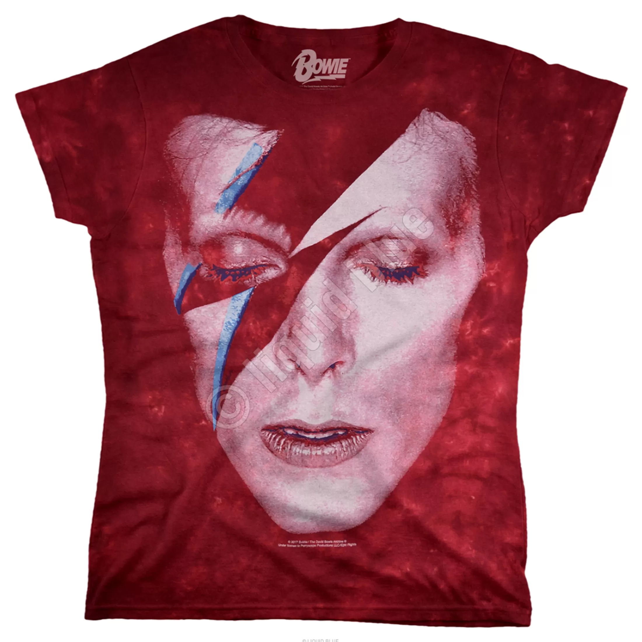 Womens Long Length | David Bowie<Liquid Blue Aladdin Sane Tie-Dye Womens Long Length T-Shirt