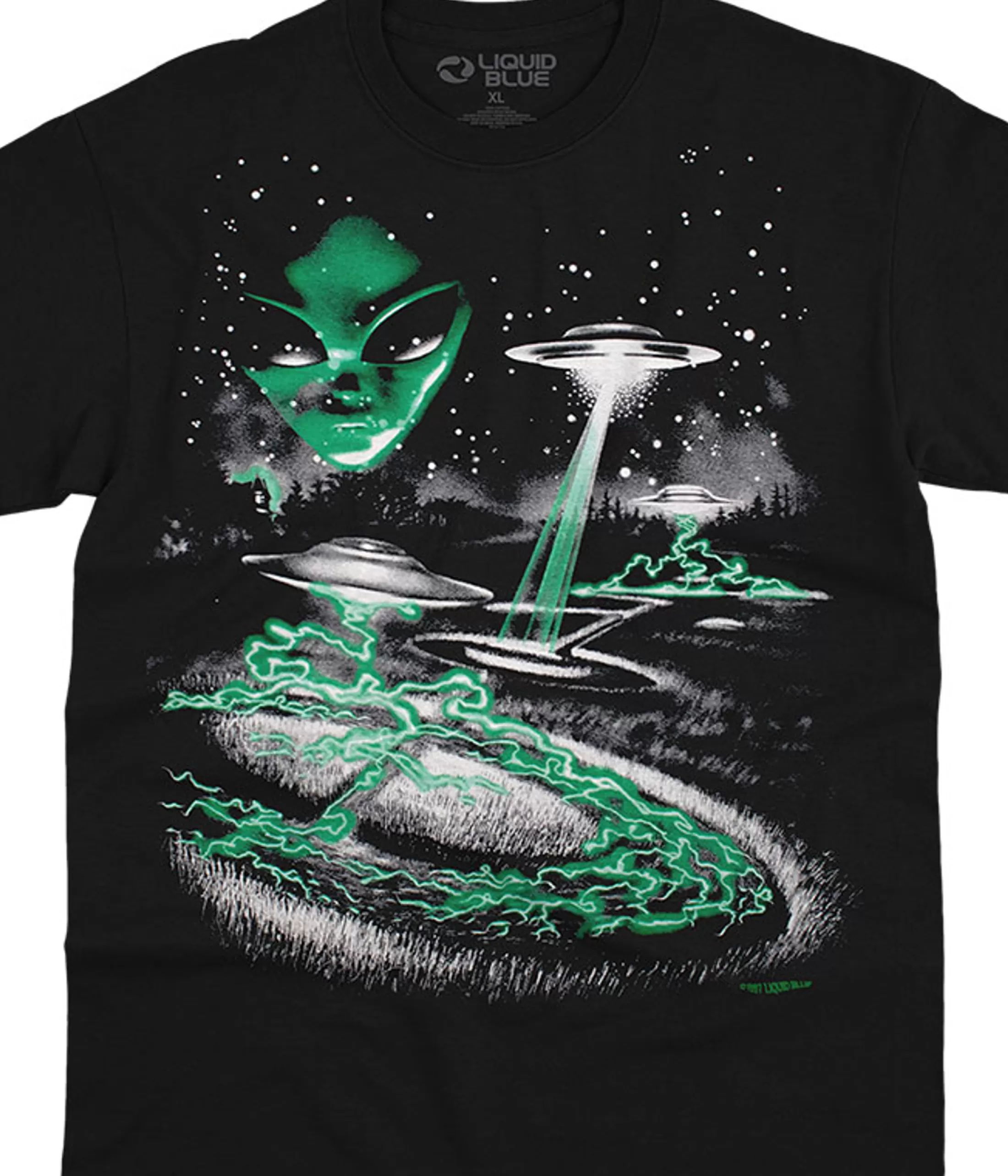 T-Shirt | Space<Liquid Blue Alien Invasion Black T-Shirt