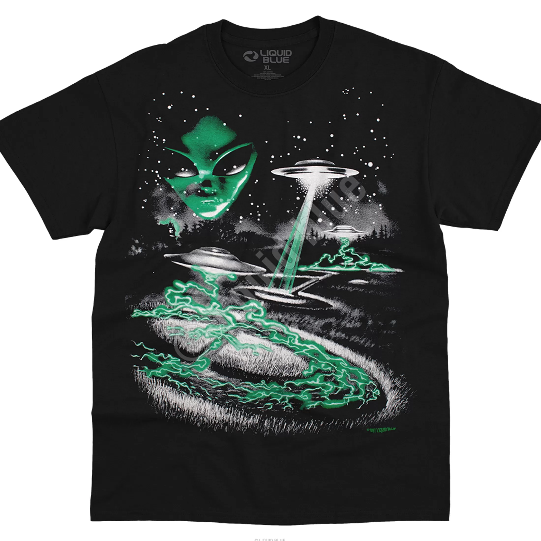 T-Shirt | Space<Liquid Blue Alien Invasion Black T-Shirt