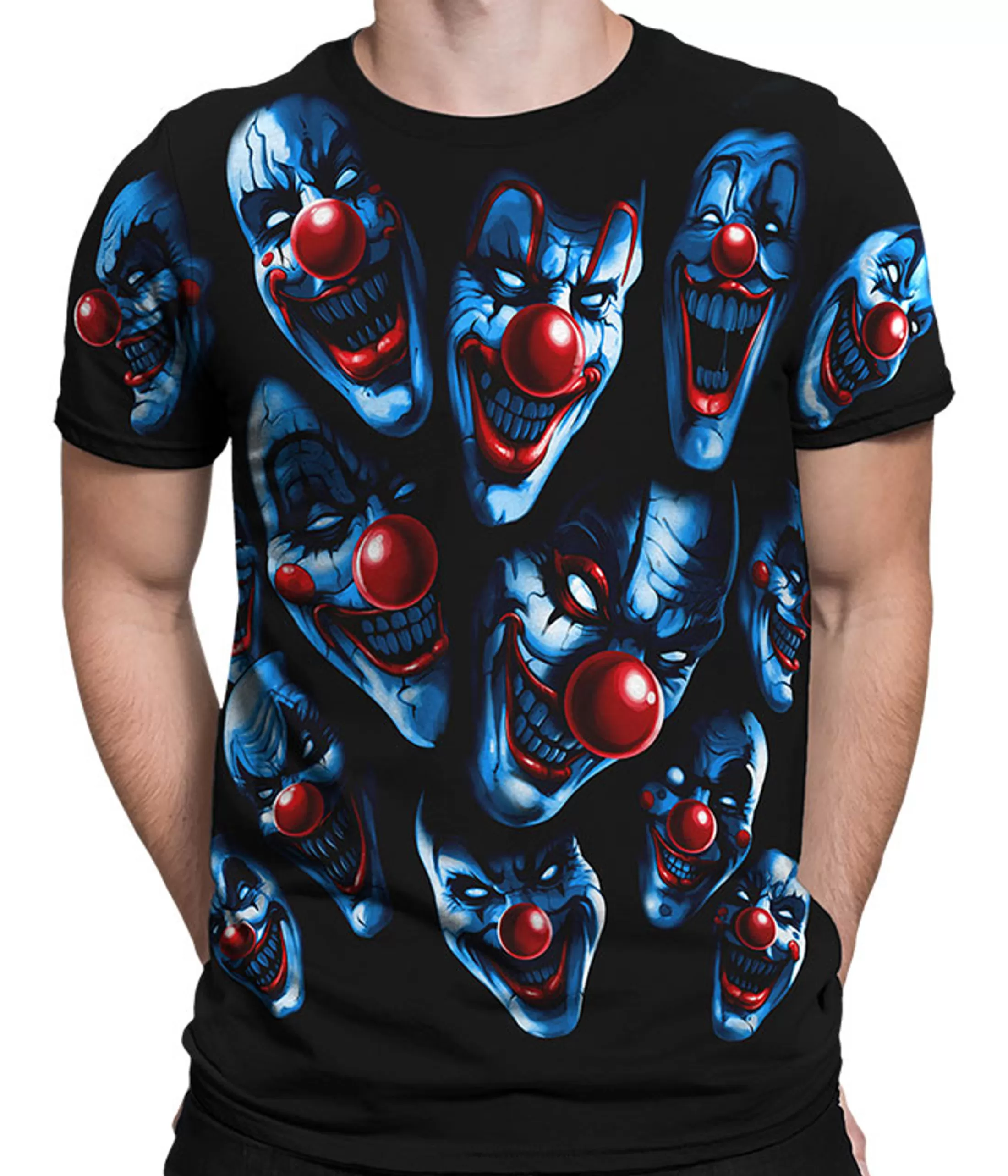 T-Shirt | Halloween<Liquid Blue All Over Clowns Black T-Shirt