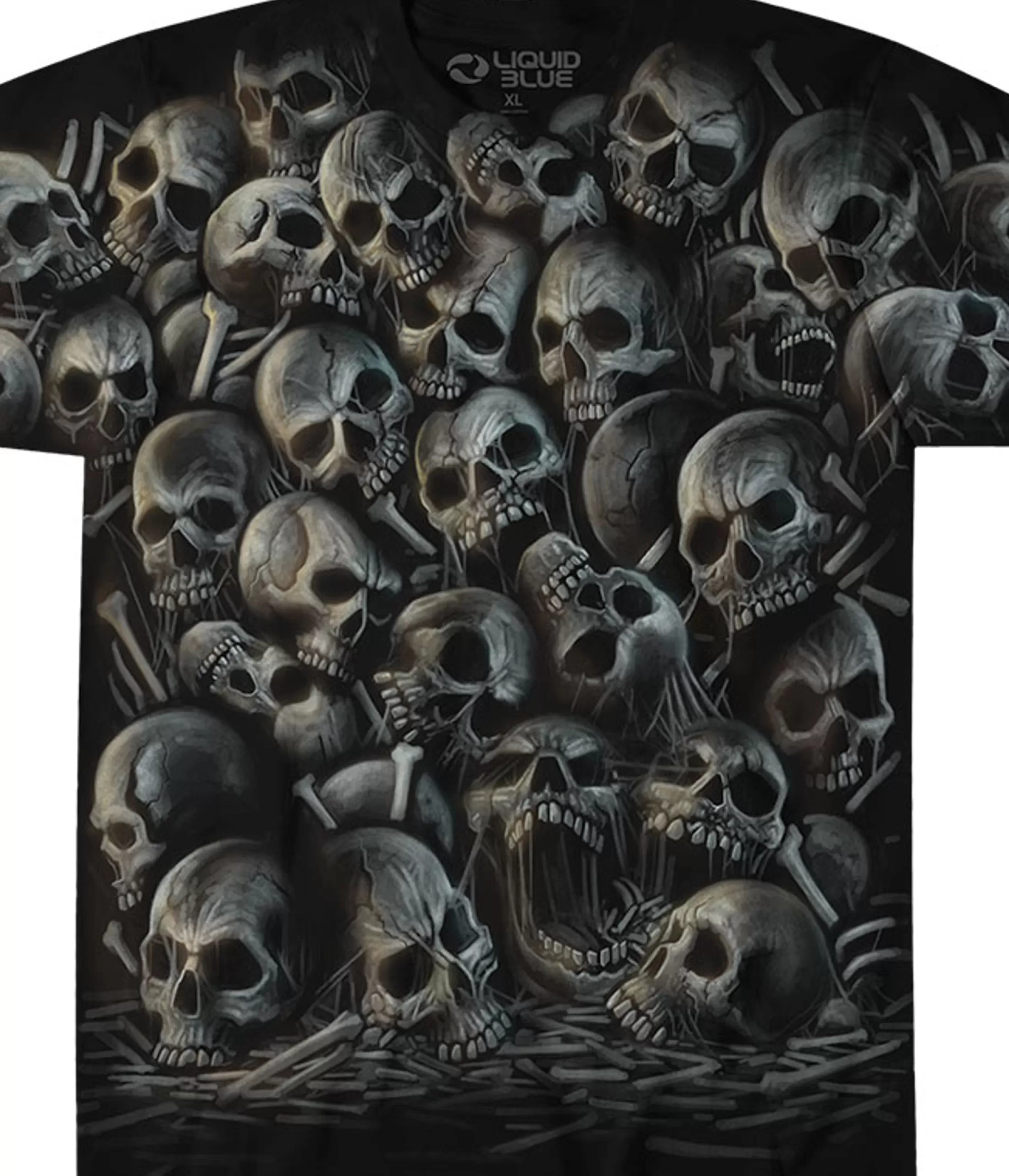 T-Shirt | Halloween<Liquid Blue All Over Skulls Black T-Shirt