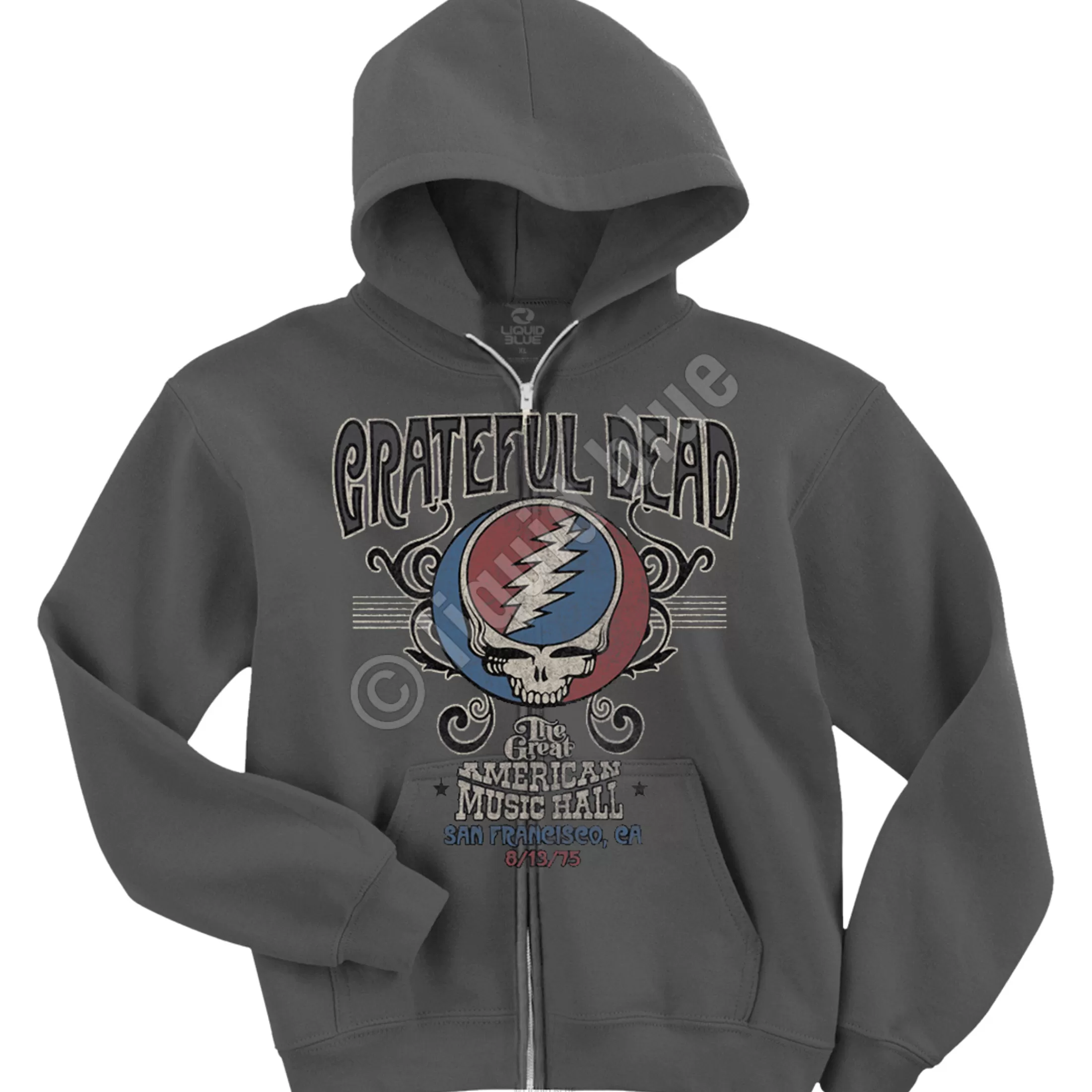 Hoodie | Grateful Dead<Liquid Blue American Music Hall Zipper Hoodie Grey