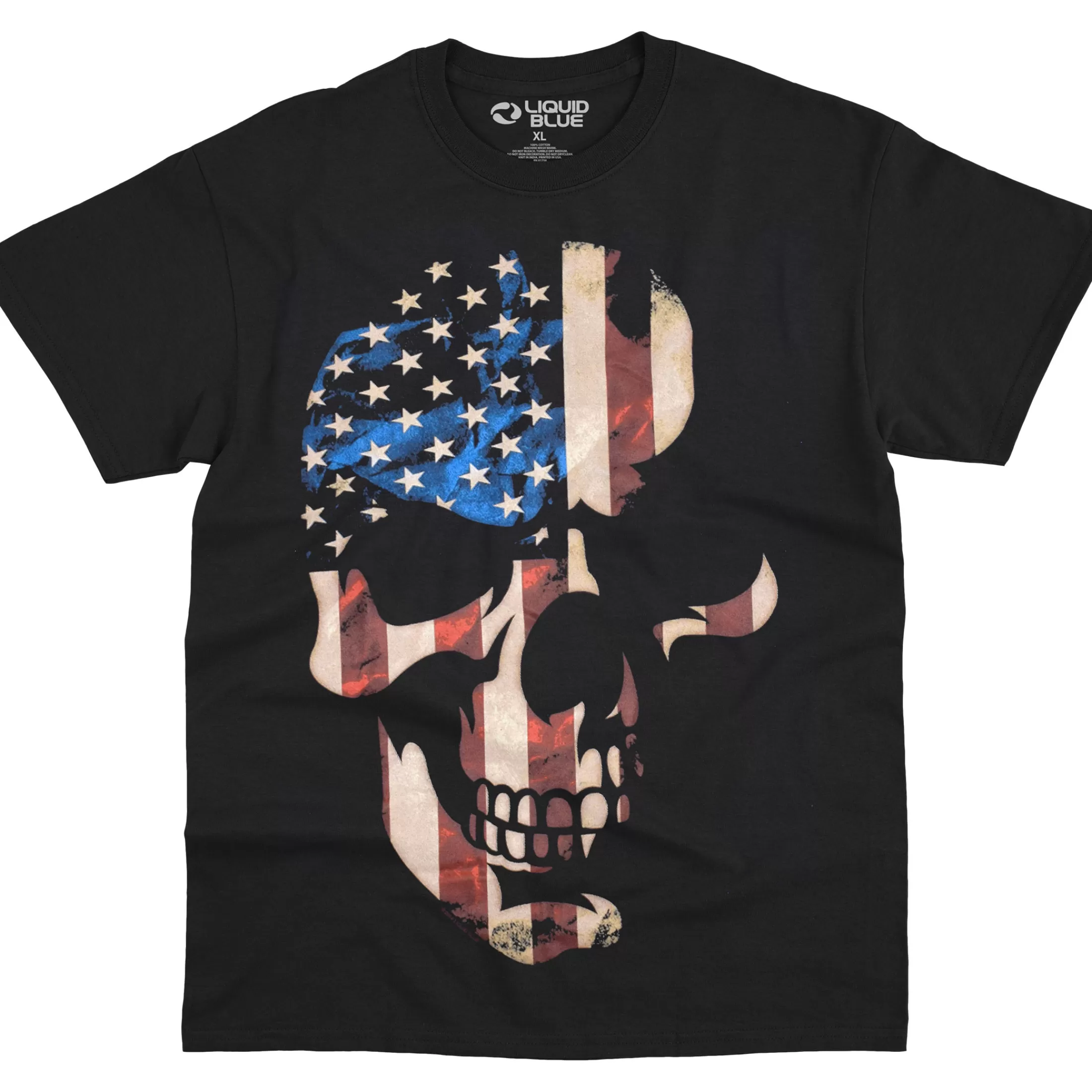 T-Shirt | Skulls<Liquid Blue American Skull Black T-Shirt