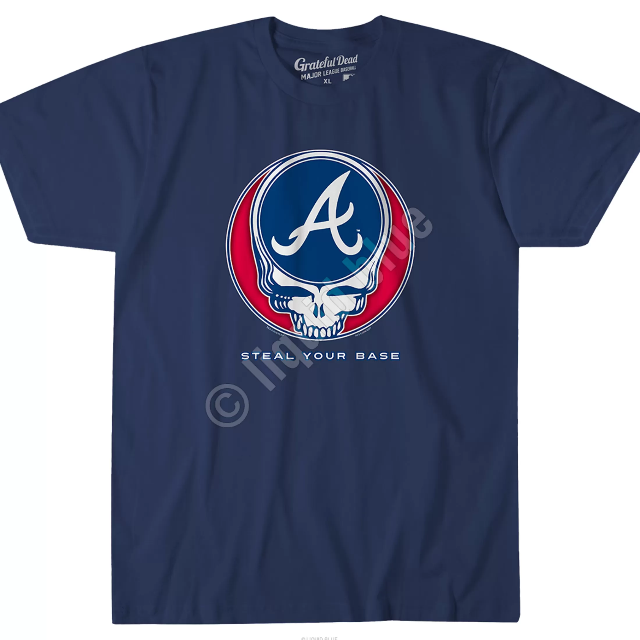 Athletic T-Shirt | Atlanta Braves<Liquid Blue Atlanta Braves Steal Your Base Navy Athletic T-Shirt