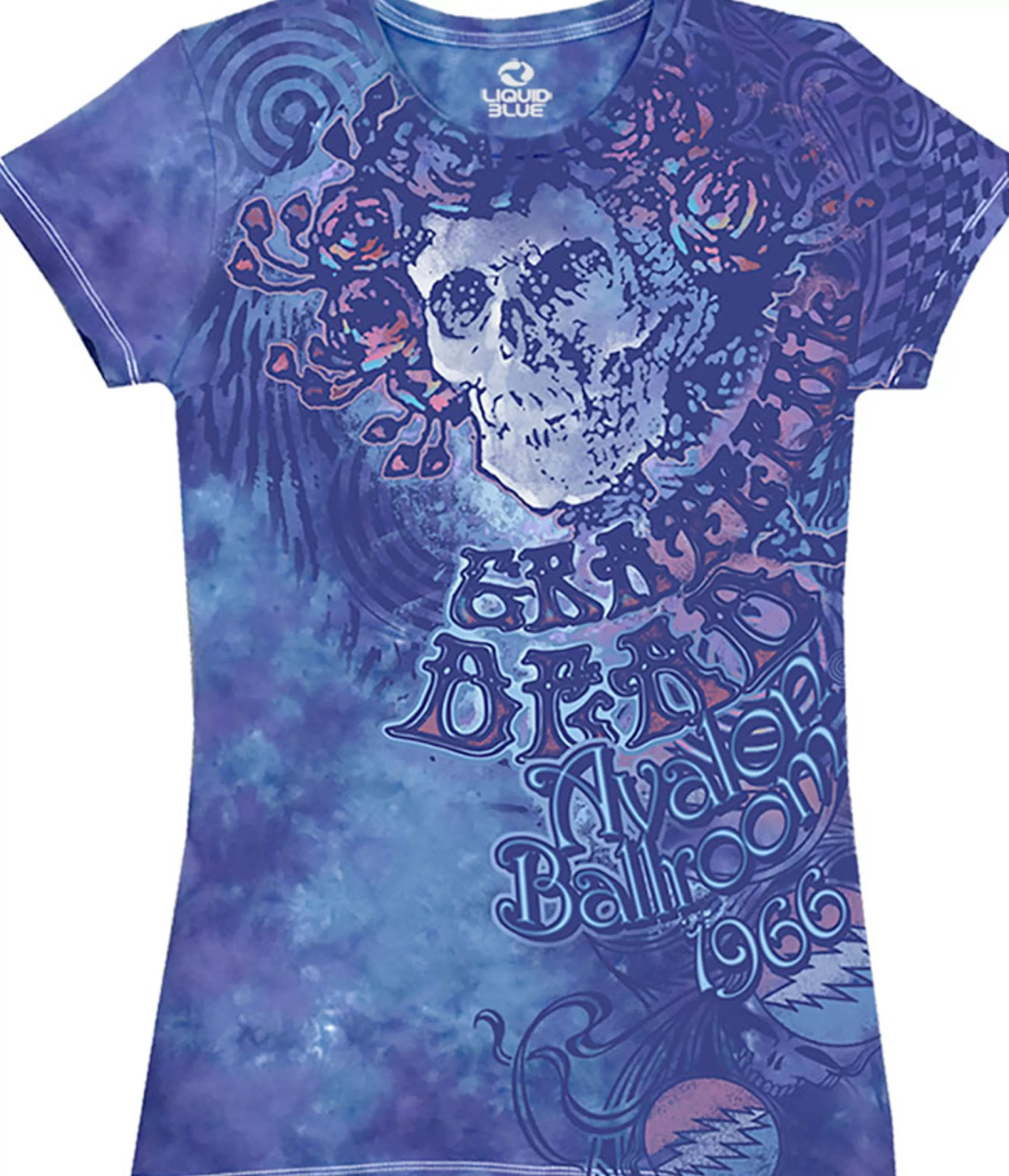 Juniors Long Length | Grateful Dead<Liquid Blue Baby Blue Tie-Dye Juniors Long Length T-Shirt