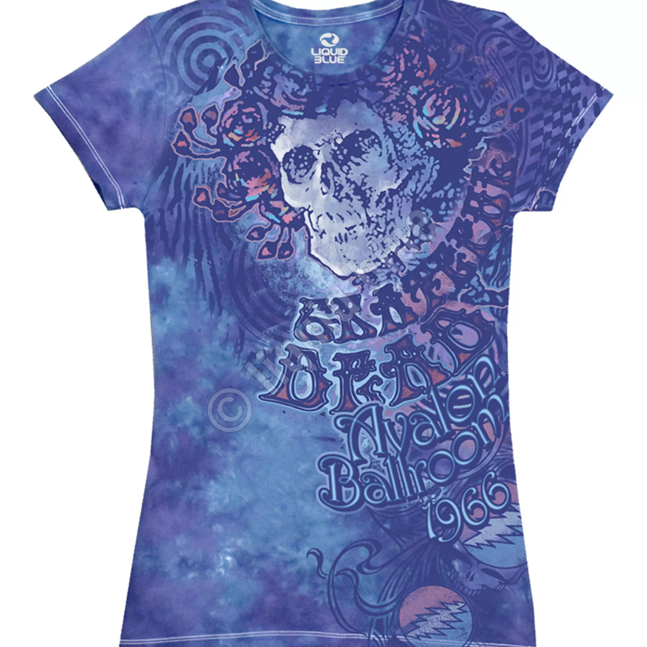 Juniors Long Length | Grateful Dead<Liquid Blue Baby Blue Tie-Dye Juniors Long Length T-Shirt