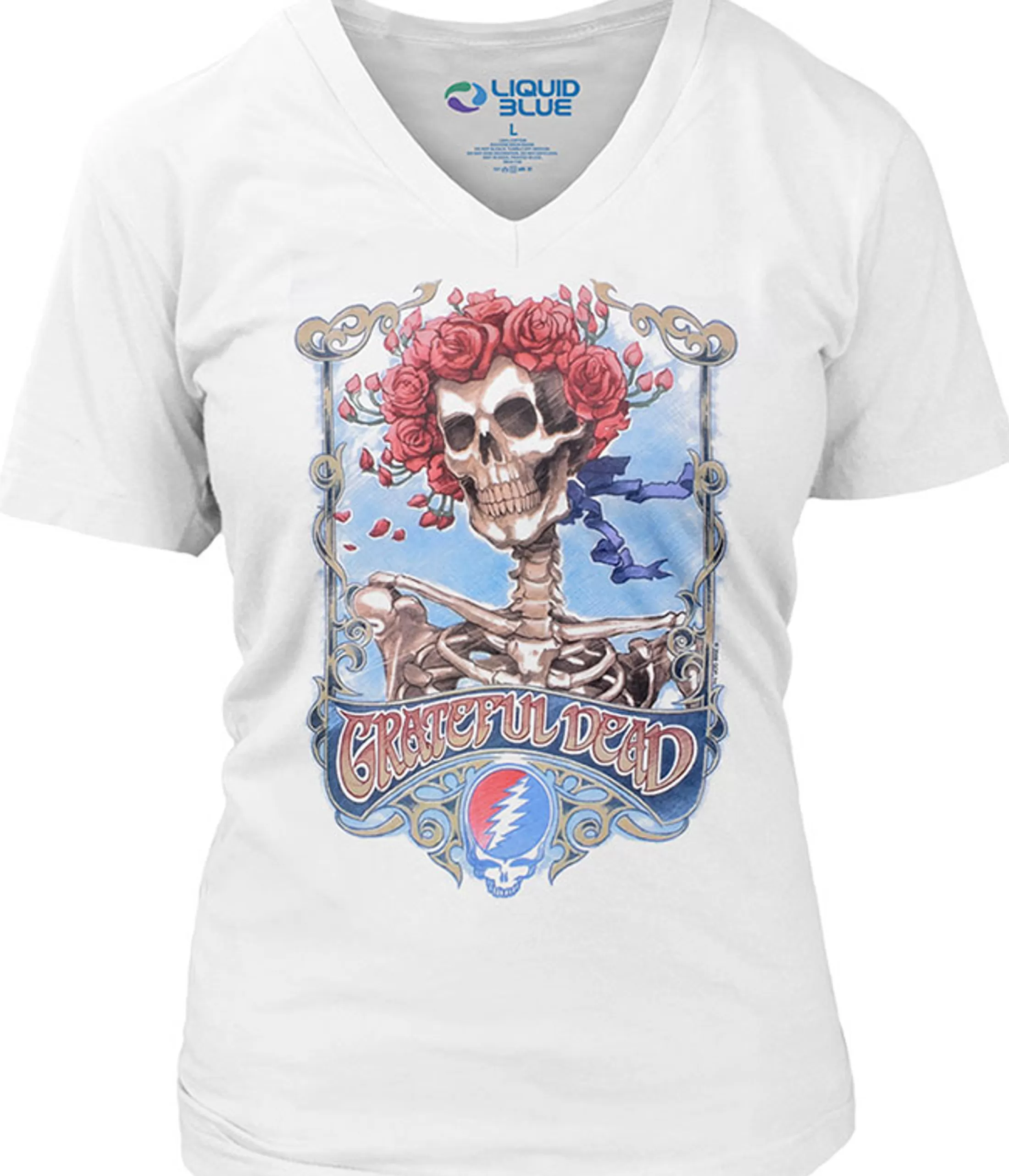 Womens Long Length | Grateful Dead<Liquid Blue Bertha Live Womens White Long Length V-Neck T-Shirt