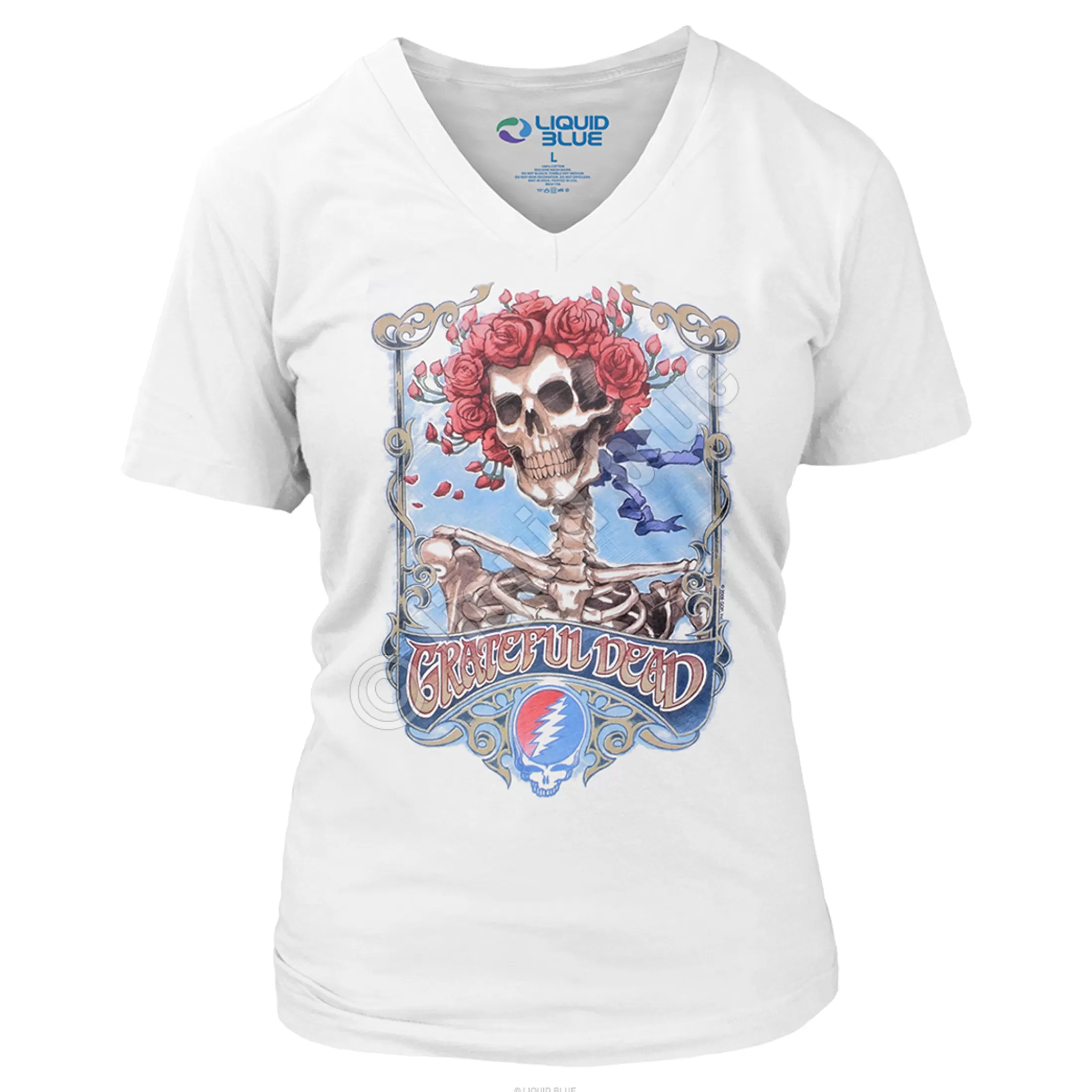 Womens Long Length | Grateful Dead<Liquid Blue Bertha Live Womens White Long Length V-Neck T-Shirt