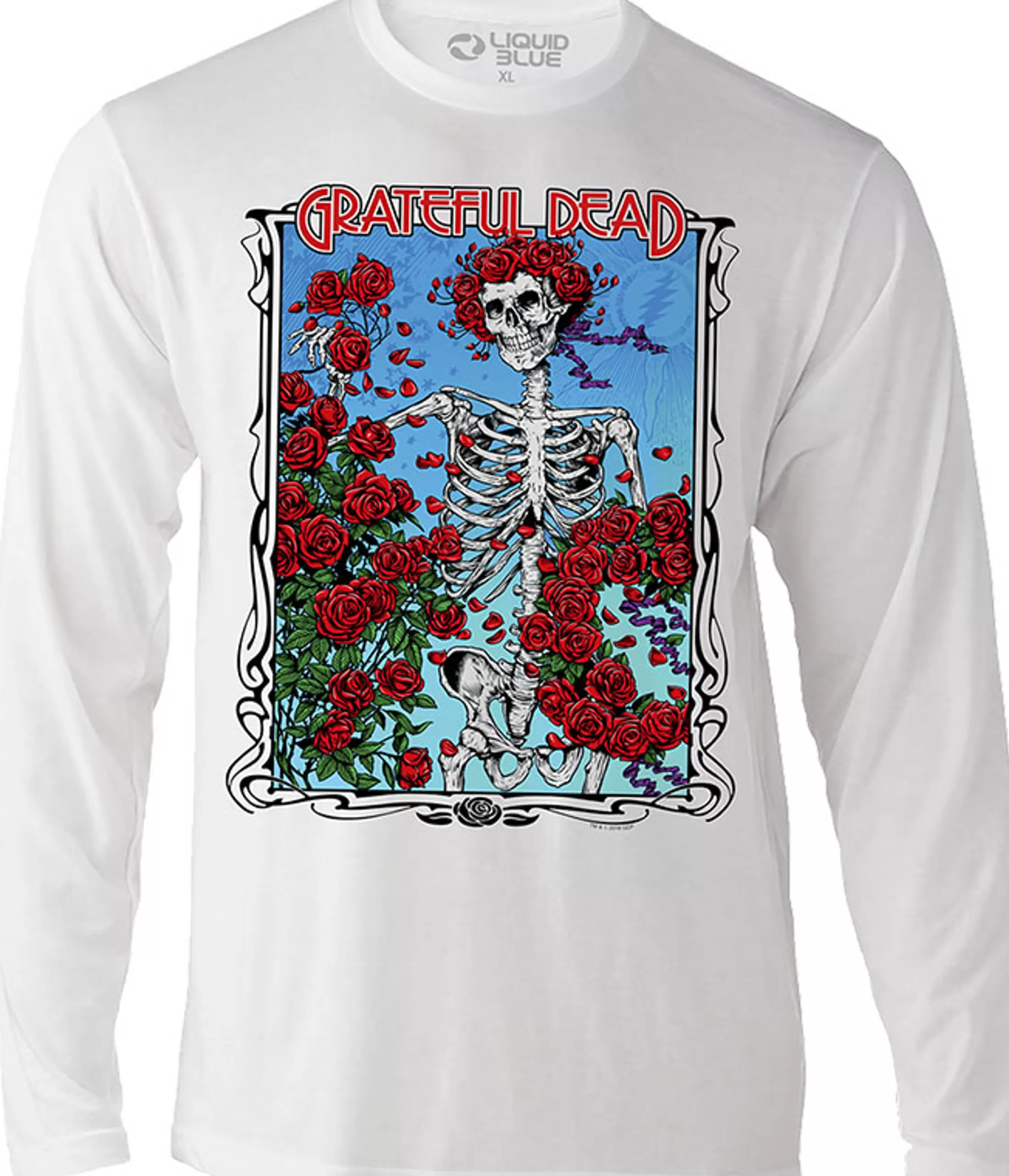 Long Sleeve | Grateful Dead<Liquid Blue Bertha Wheel & Roses Long Sleeve Athletic White T-Shirt