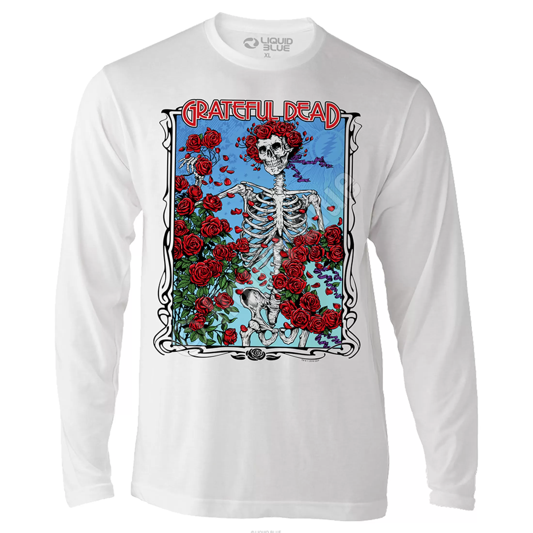 Long Sleeve | Grateful Dead<Liquid Blue Bertha Wheel & Roses Long Sleeve Athletic White T-Shirt