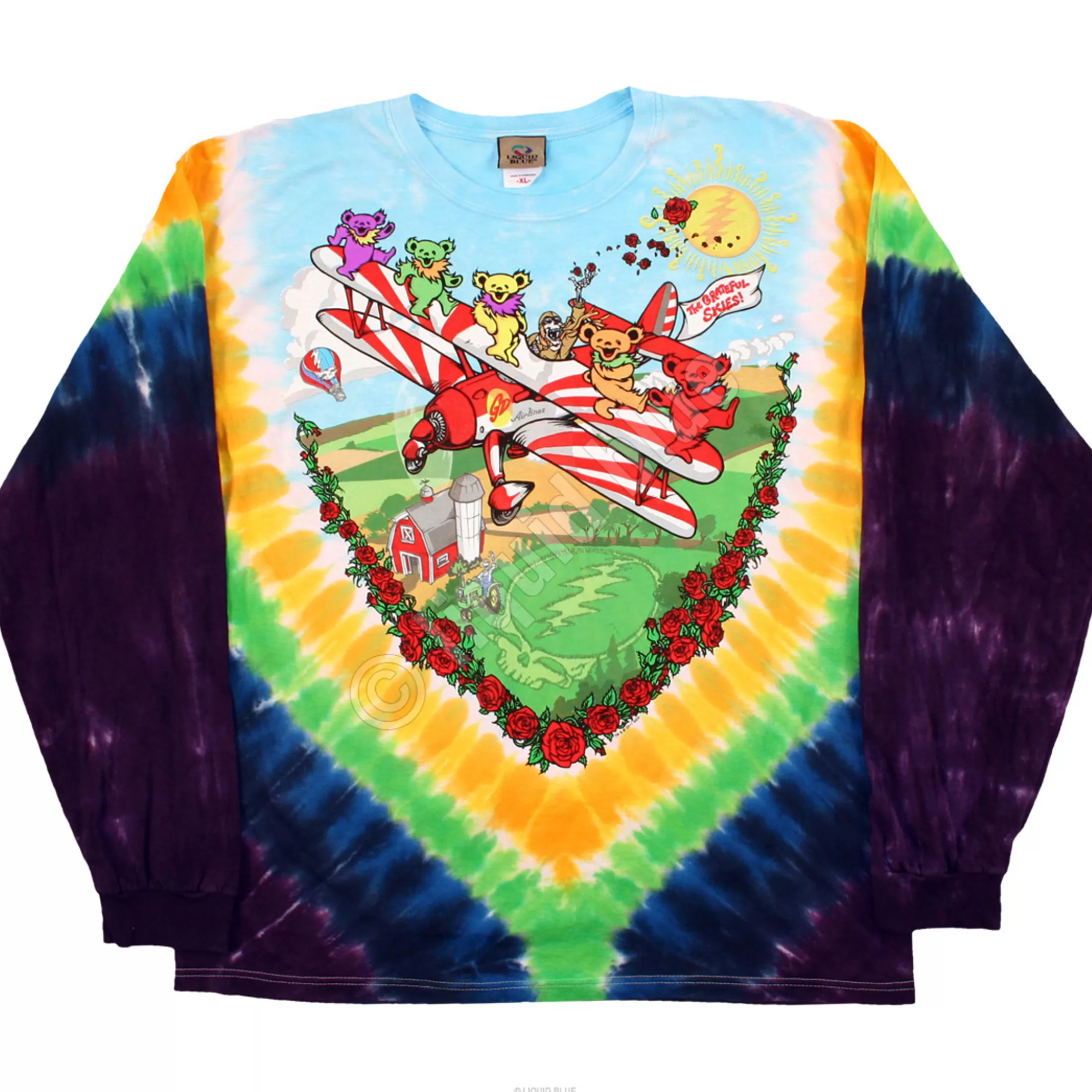 Long Sleeve | Grateful Dead<Liquid Blue Bi-Plane Bears Tie-Dye Long Sleeve T-Shirt