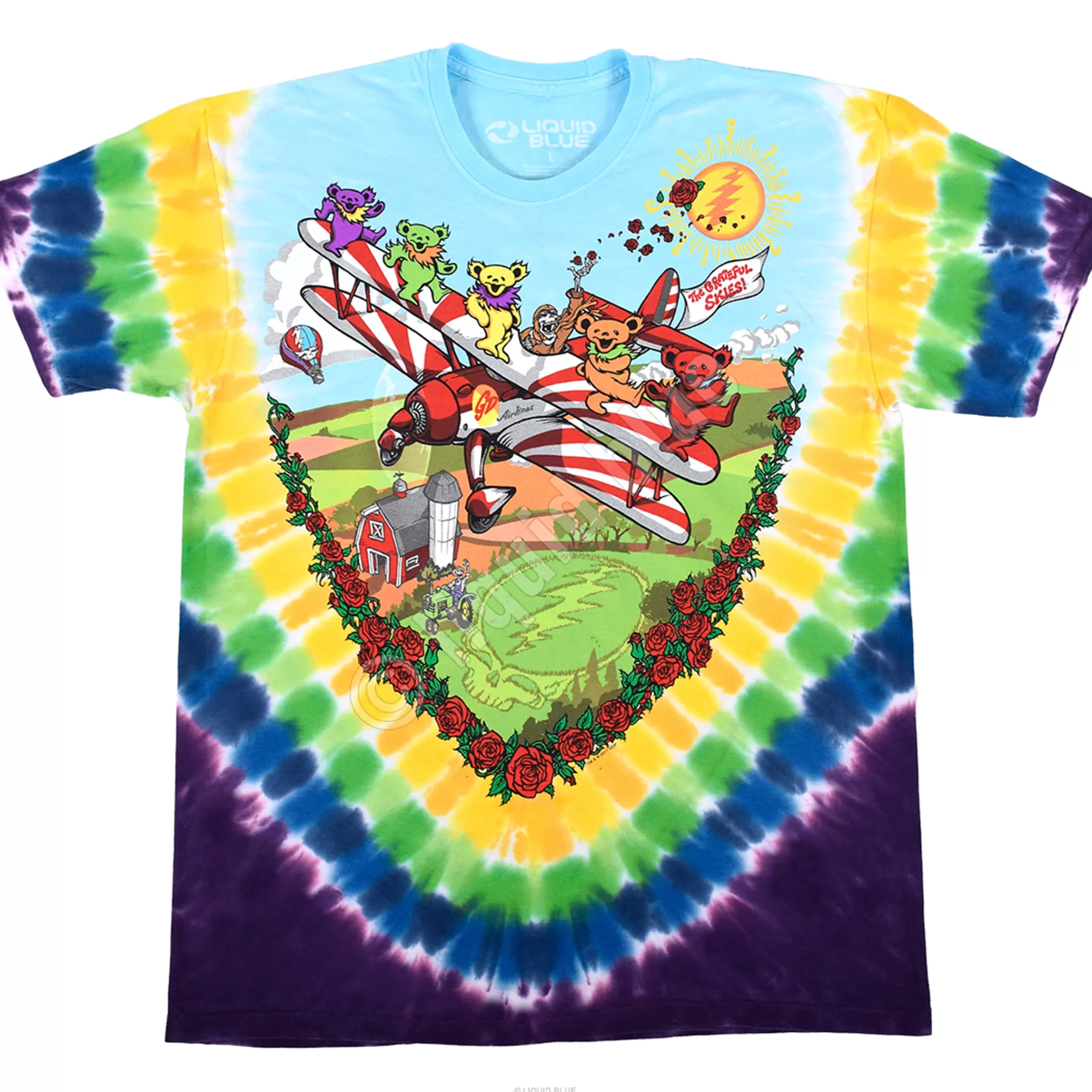 T-Shirt | Grateful Dead<Liquid Blue Bi-Plane Bears Tie-Dye T-Shirt