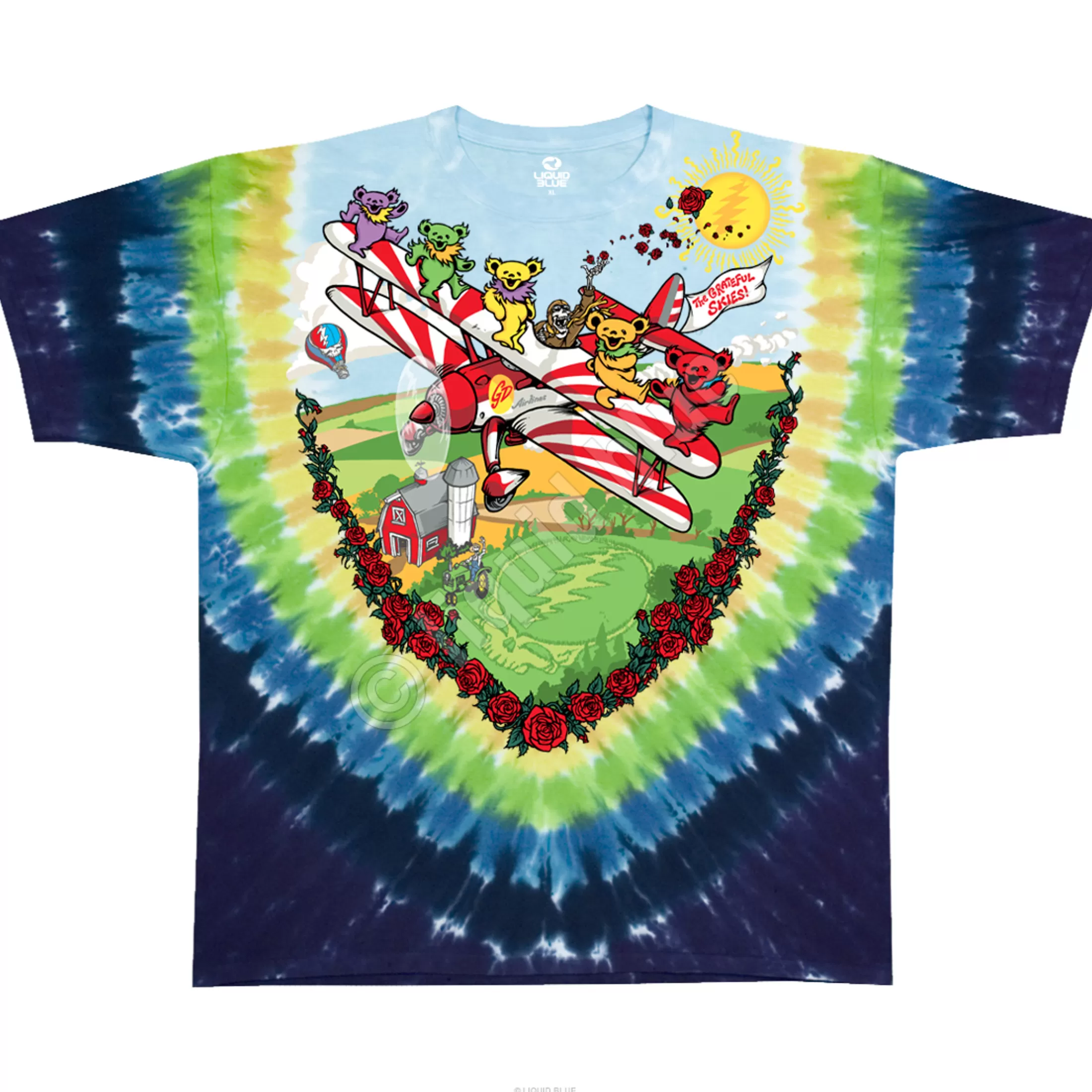 Youth | Grateful Dead<Liquid Blue Bi-Plane Bears Youth Tie-Dye T-Shirt