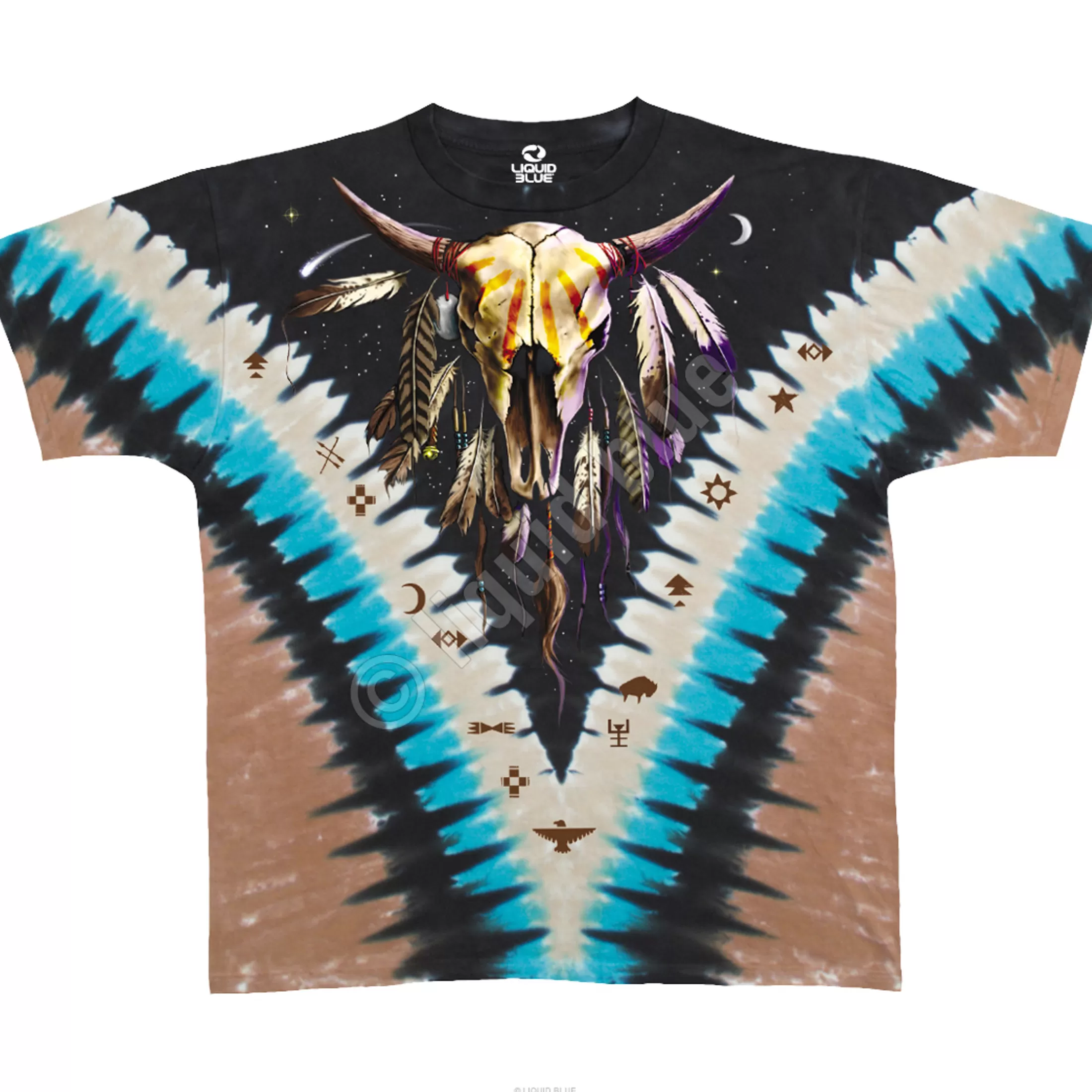 T-Shirt | American West<Liquid Blue Bison Skull Tie-Dye T-Shirt