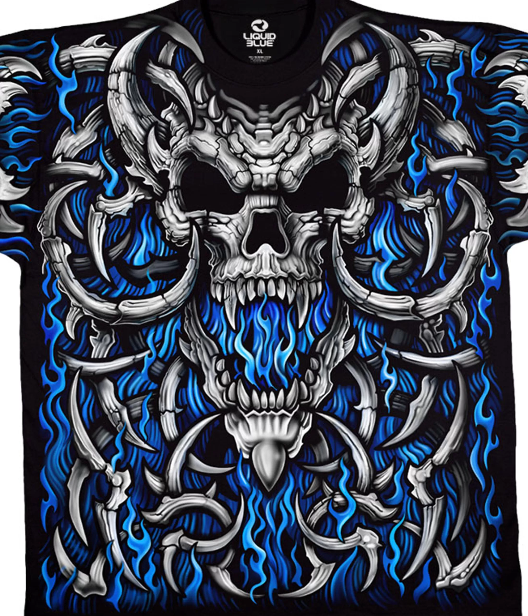 T-Shirt | Skulls<Liquid Blue Blue Flame Skull Black T-Shirt