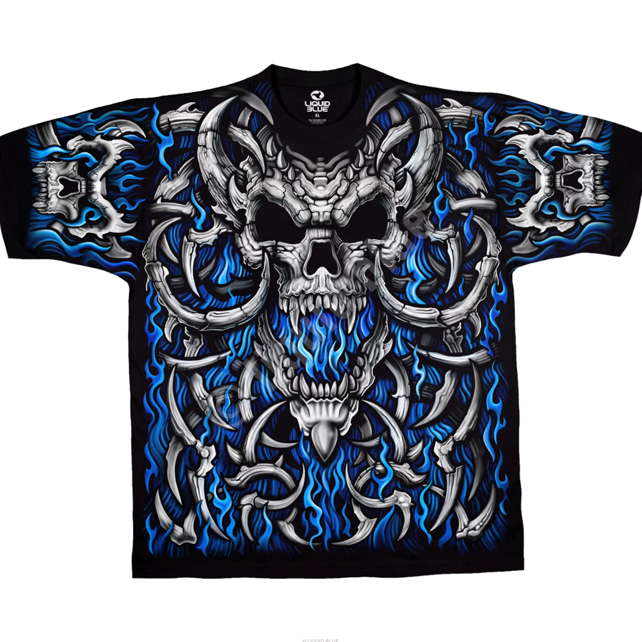 T-Shirt | Skulls<Liquid Blue Blue Flame Skull Black T-Shirt