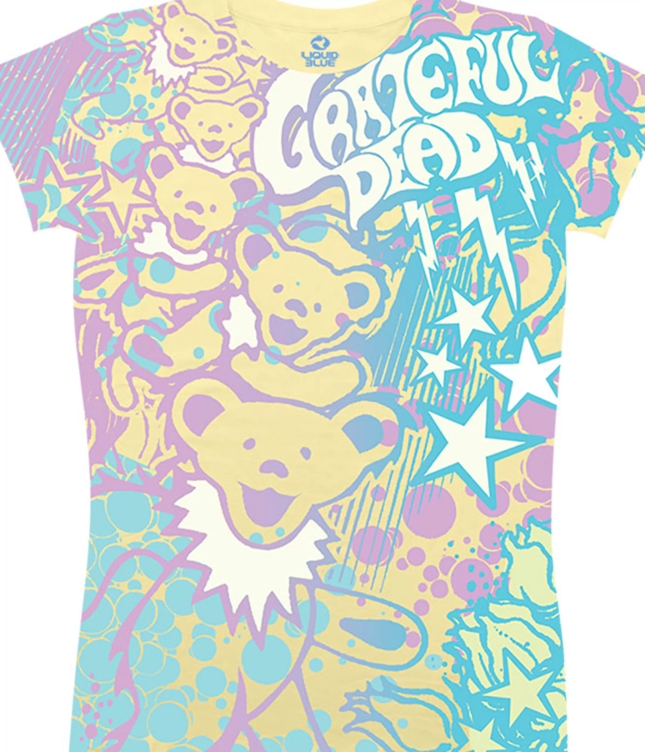 Juniors Long Length | Grateful Dead<Liquid Blue Bubble Gum Bears Yellow Juniors Long Length T-Shirt