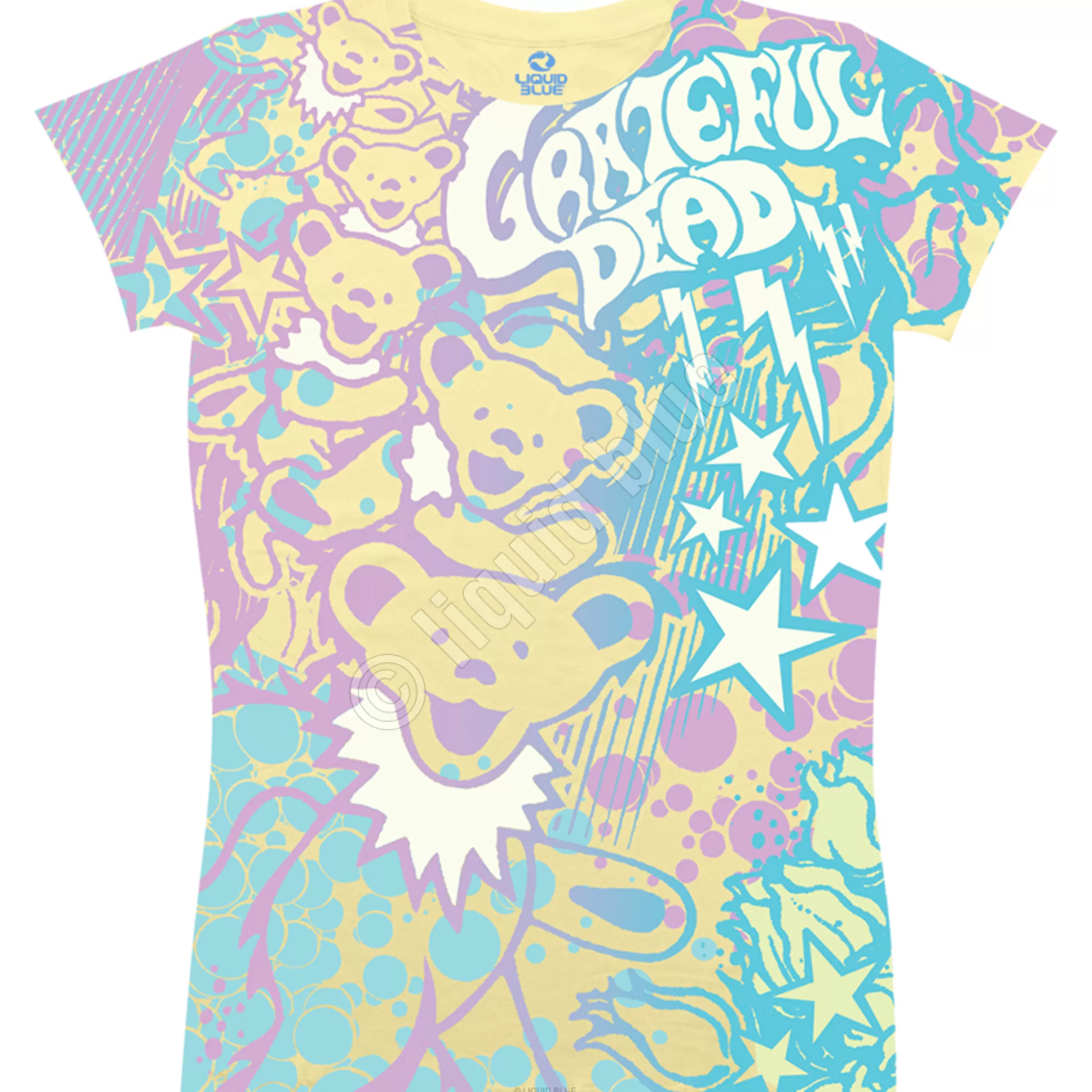 Juniors Long Length | Grateful Dead<Liquid Blue Bubble Gum Bears Yellow Juniors Long Length T-Shirt