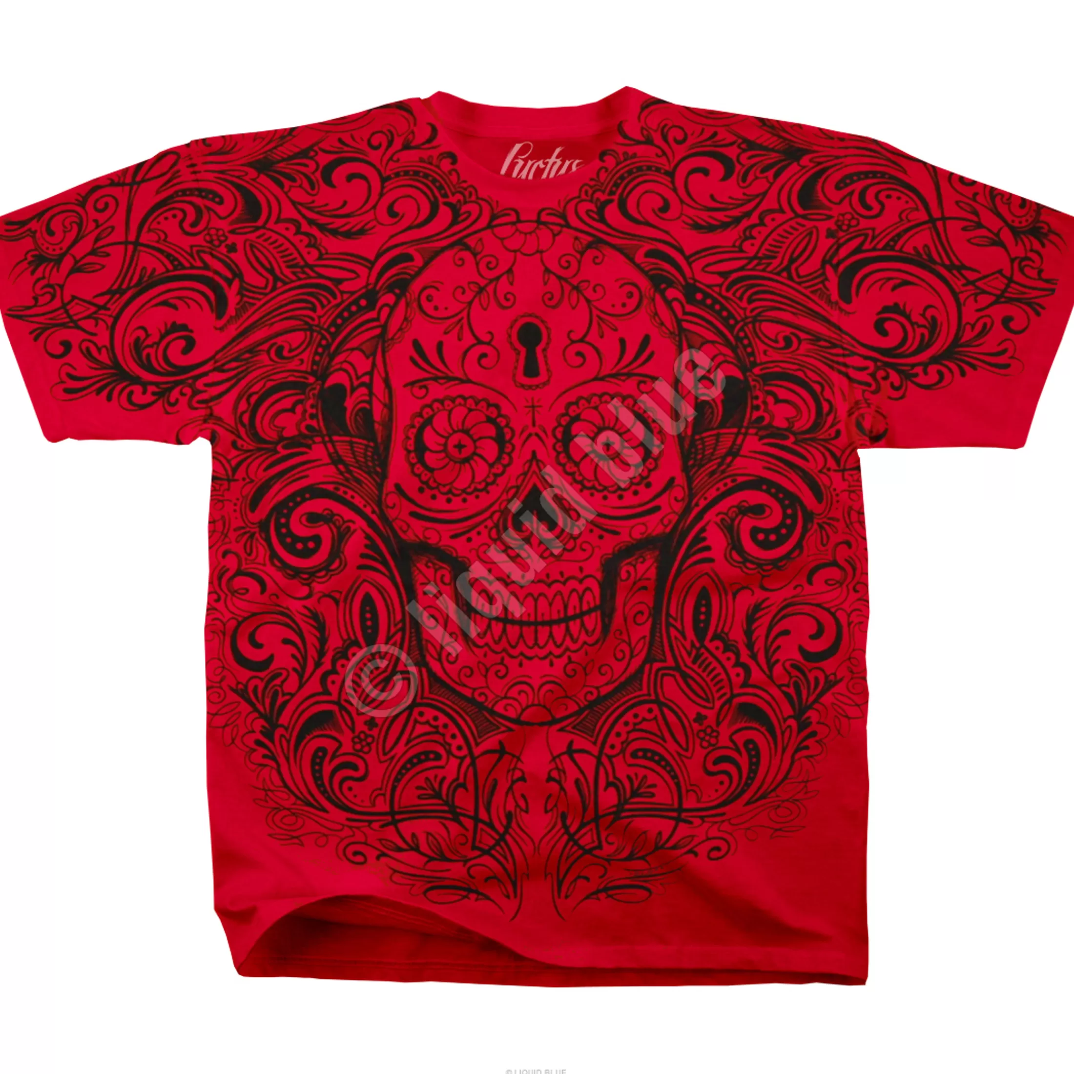 T-Shirt | Luctus<Liquid Blue Calavera Keyhole Red T-Shirt