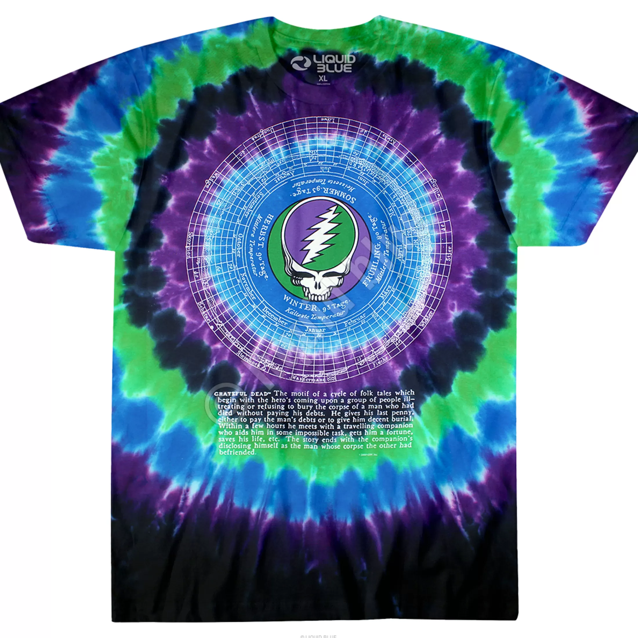 T-Shirt | Grateful Dead<Liquid Blue Calendar Tie-Dye T-Shirt