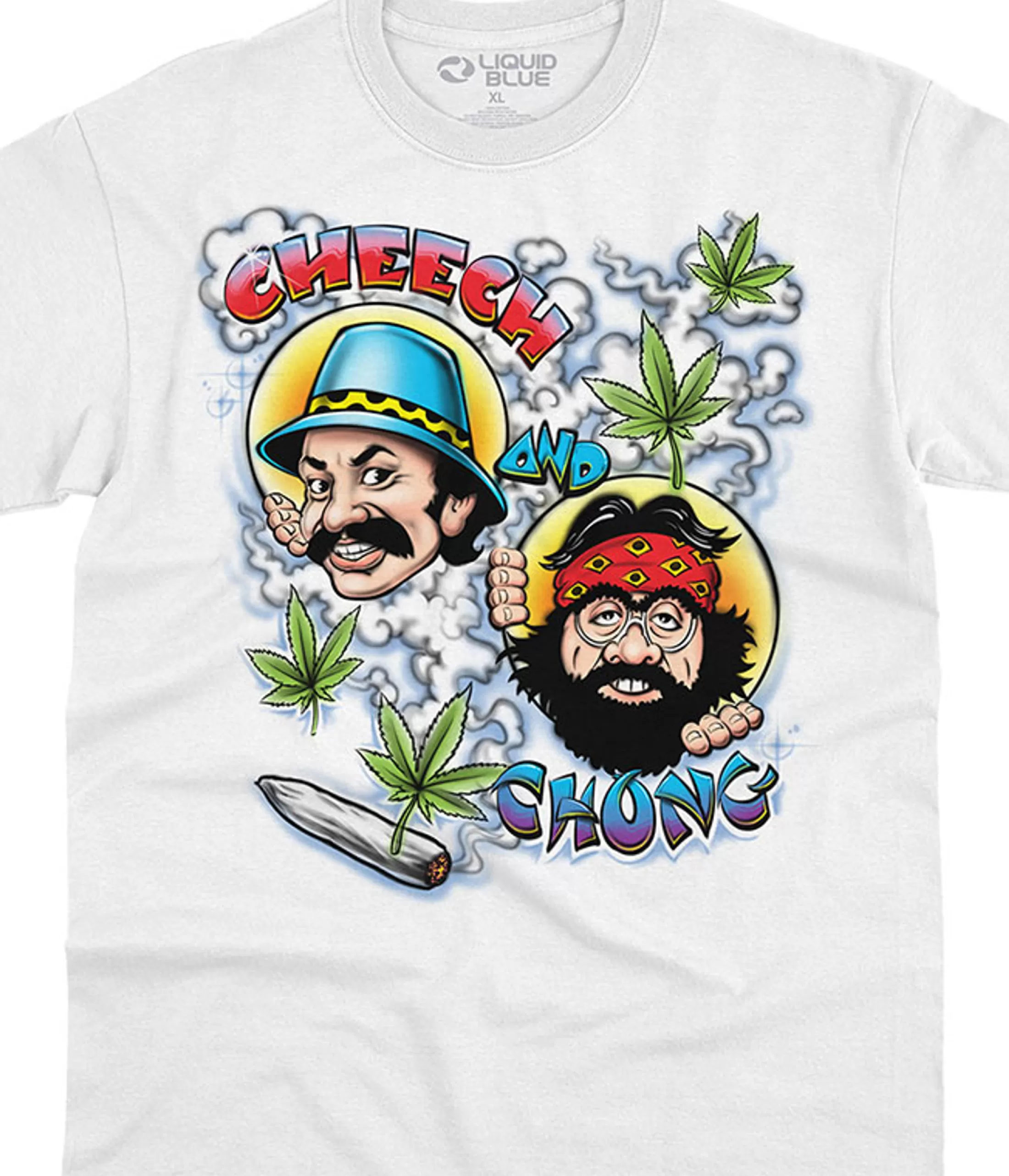 Athletic T-Shirt | Cheech And Chong<Liquid Blue C&C Airbrush White T-Shirt