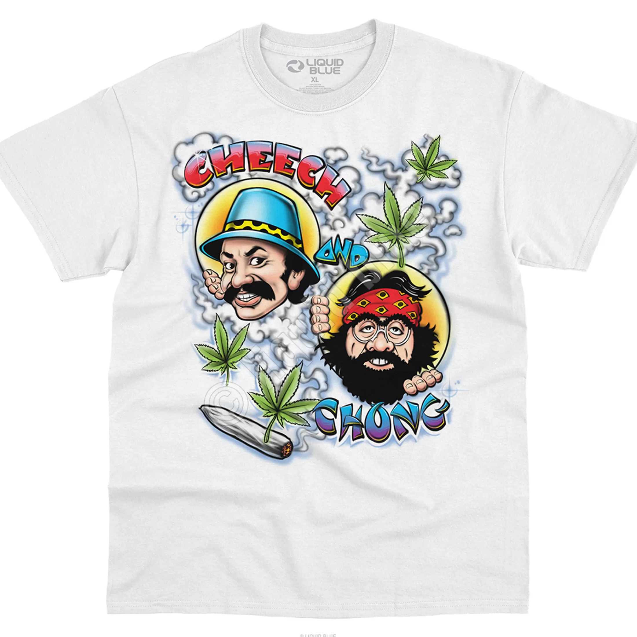 Athletic T-Shirt | Cheech And Chong<Liquid Blue C&C Airbrush White T-Shirt