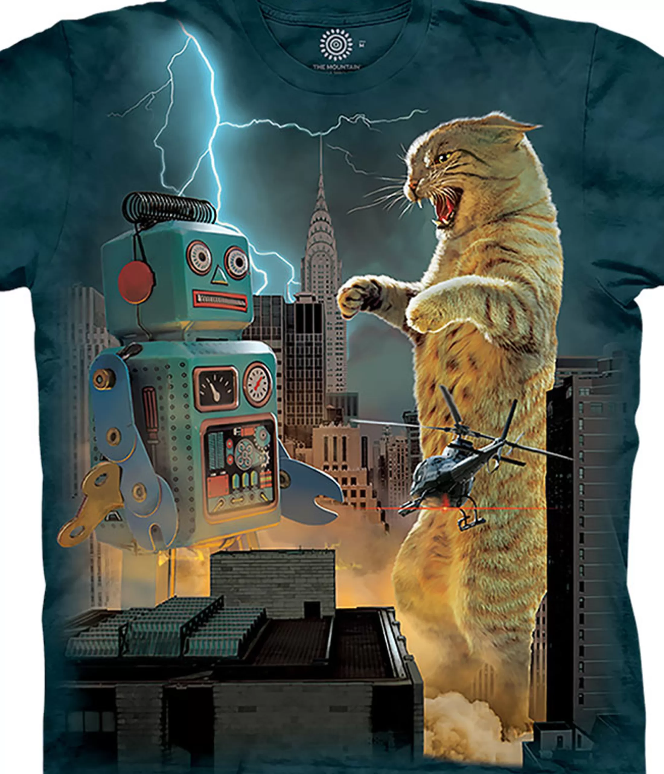 T-Shirt | Other Mythical Creatures<Liquid Blue Catzilla Vs. Robot Classic Cotton T-Shirt