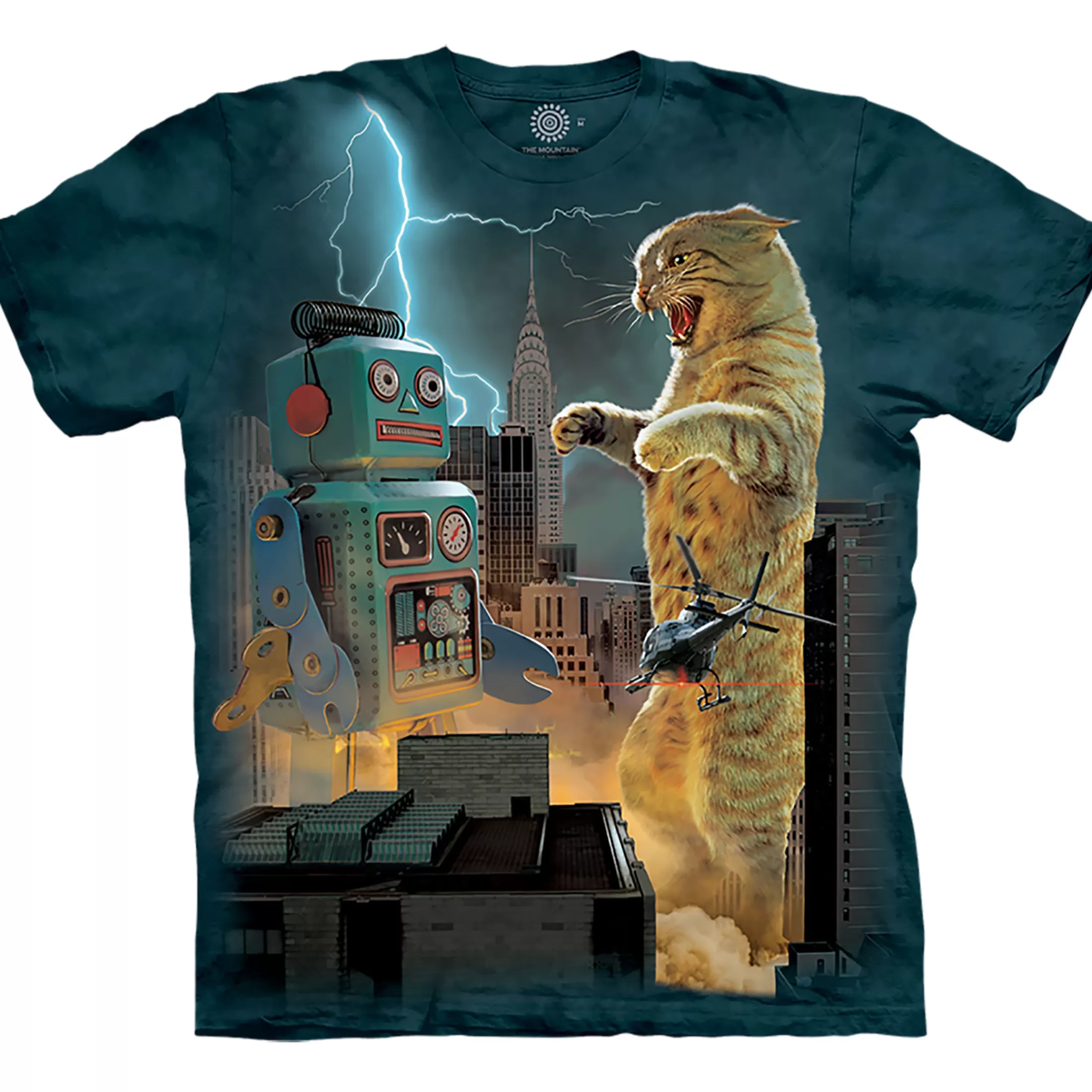 T-Shirt | Other Mythical Creatures<Liquid Blue Catzilla Vs. Robot Classic Cotton T-Shirt