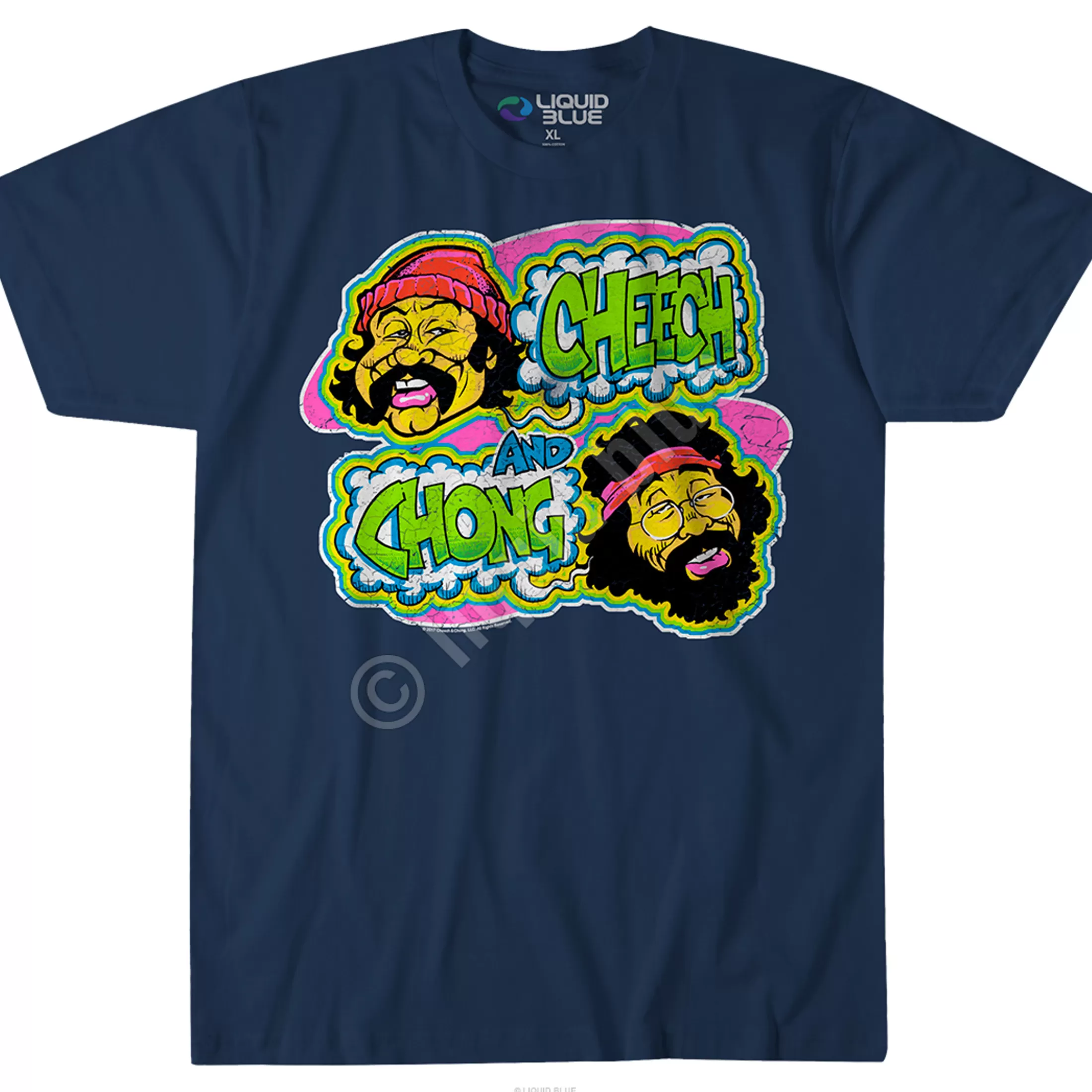 T-Shirt | Cheech And Chong<Liquid Blue Cheech and Chong Transfer Navy T-Shirt