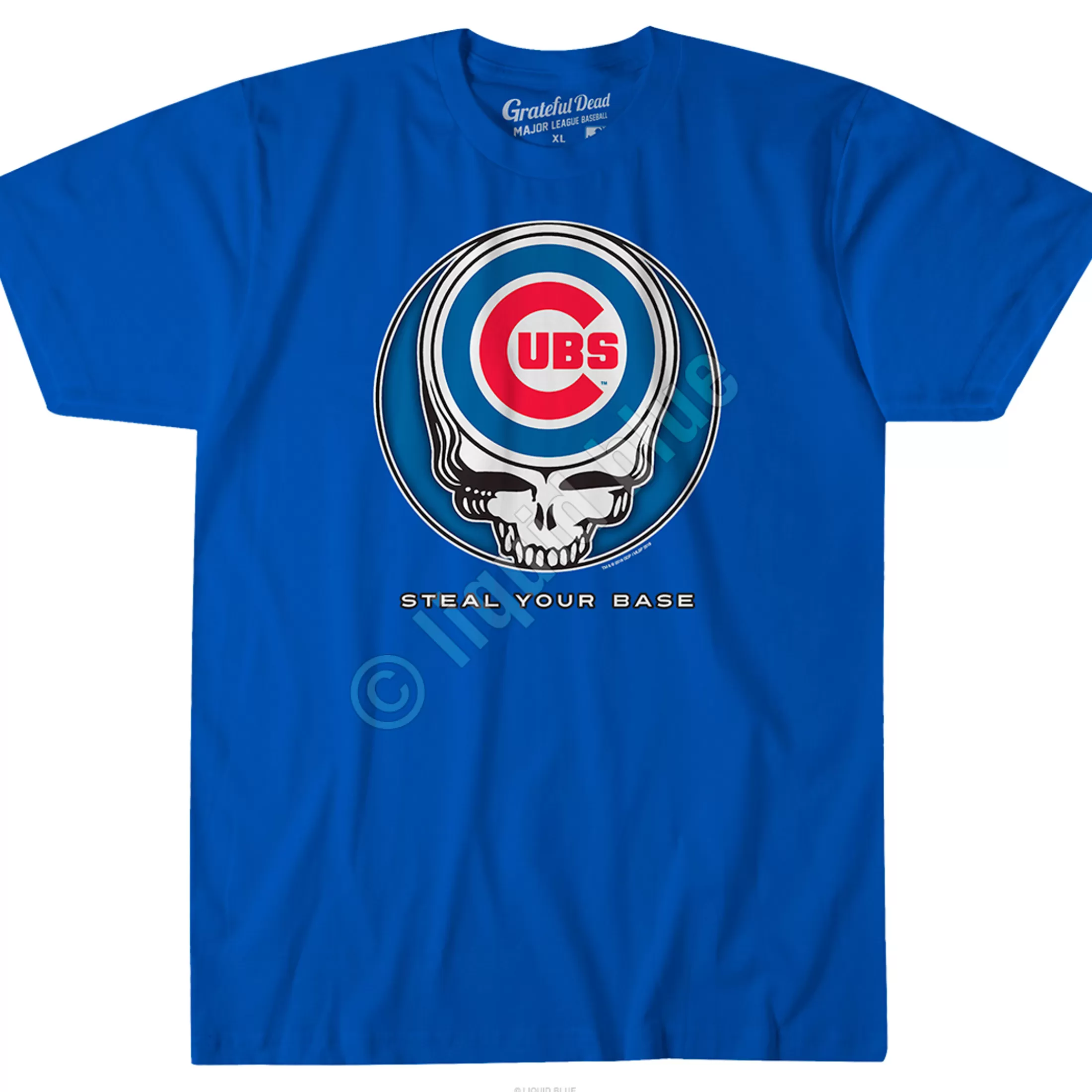 Athletic T-Shirt | Chicago Cubs<Liquid Blue Chicago Cubs Steal Your Base Blue Athletic T-Shirt