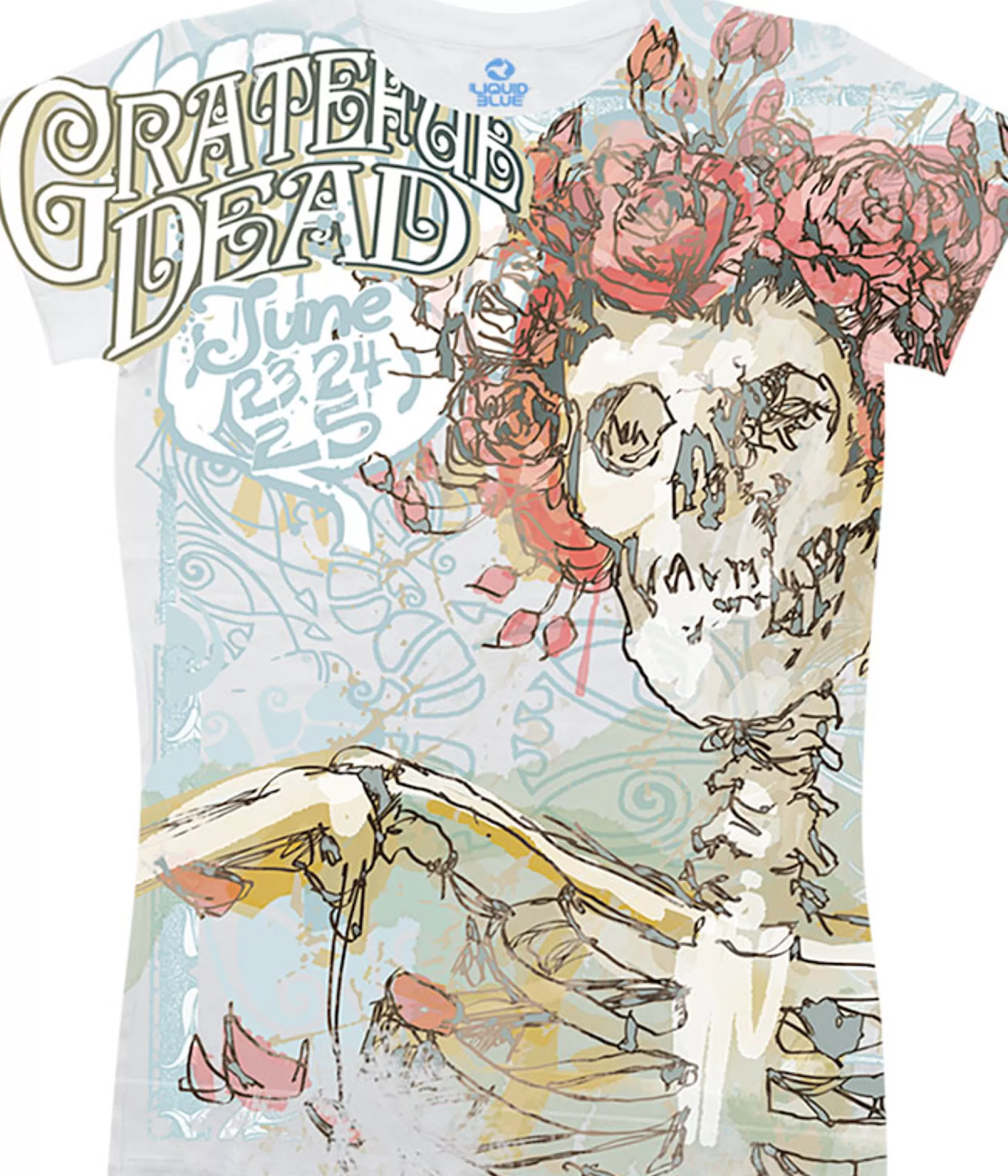 Juniors Long Length | Grateful Dead<Liquid Blue Classic Bertha White Juniors Long Length T-Shirt