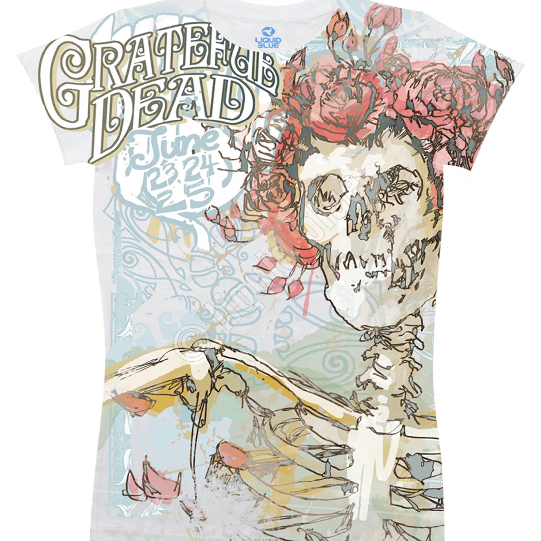 Juniors Long Length | Grateful Dead<Liquid Blue Classic Bertha White Juniors Long Length T-Shirt