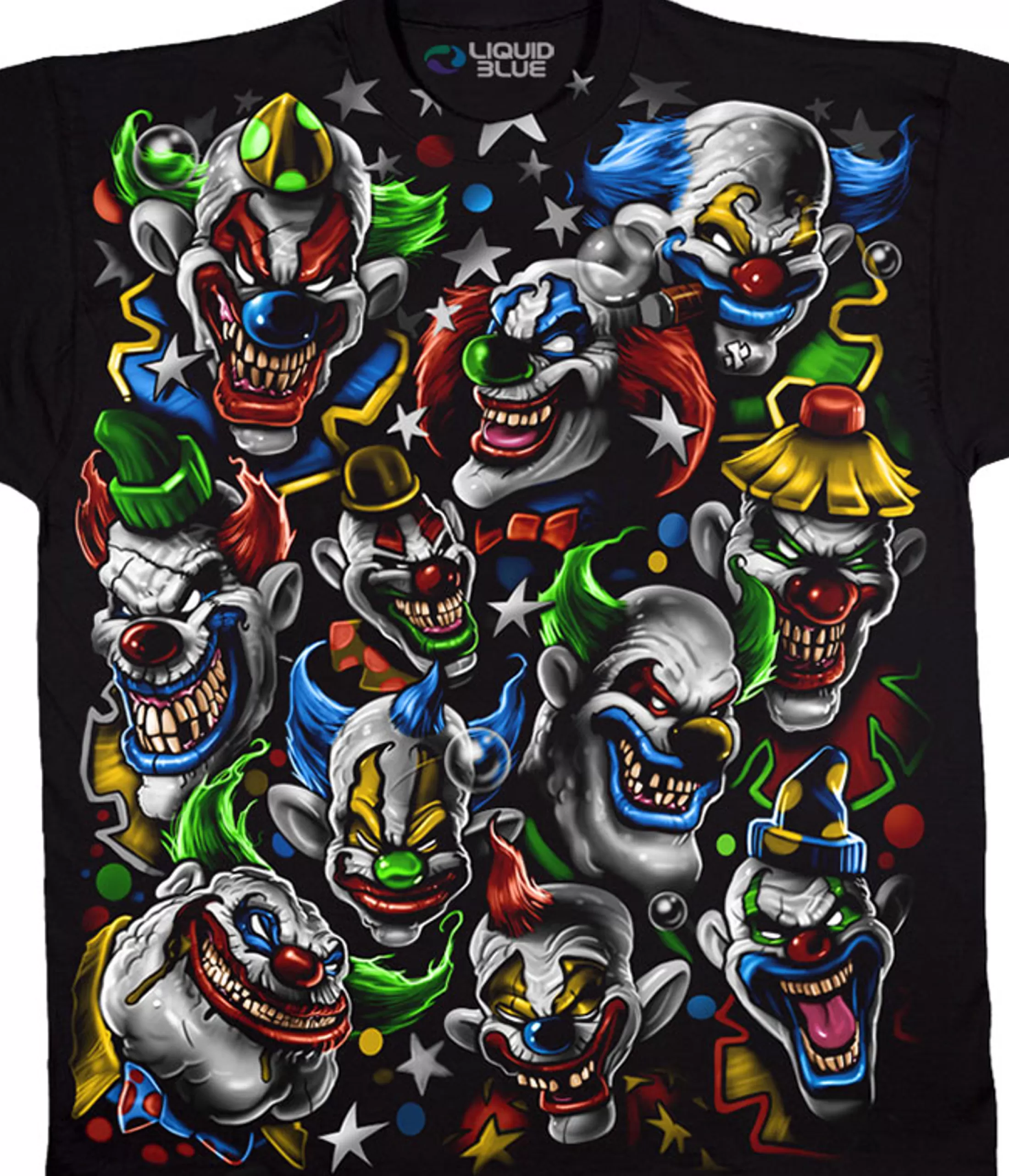 T-Shirt | Halloween<Liquid Blue Colored Clowns Black T-Shirt