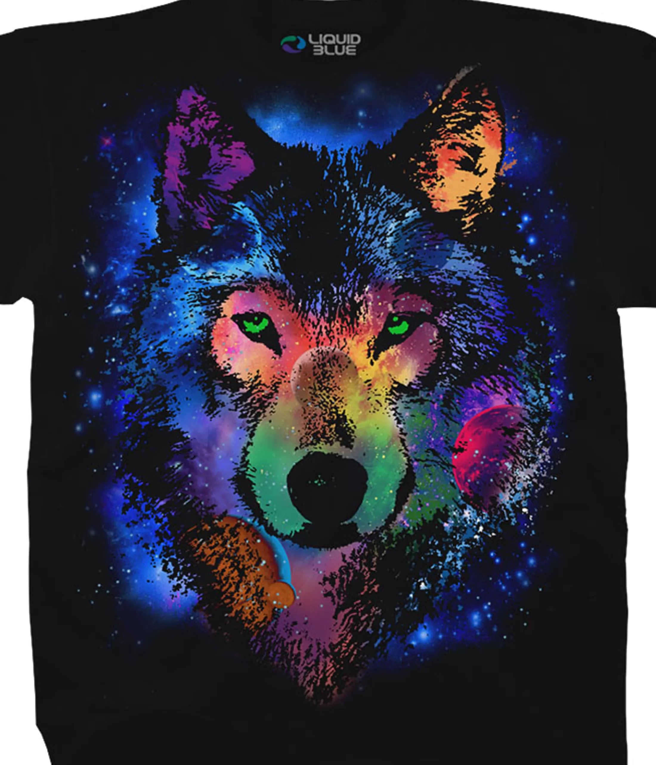 T-Shirt | American Wildlife<Liquid Blue Cosmic Wolf Black T-Shirt