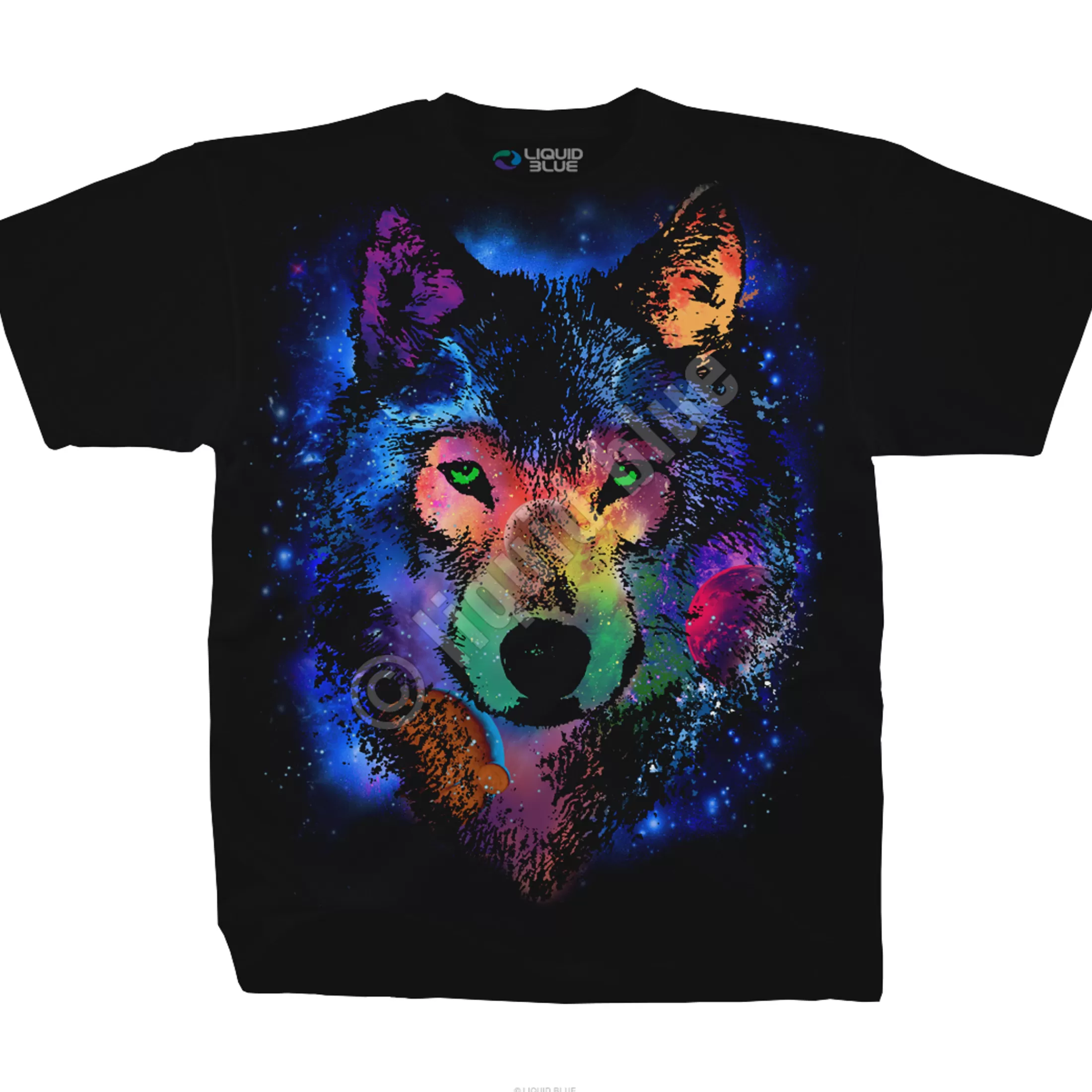 T-Shirt | American Wildlife<Liquid Blue Cosmic Wolf Black T-Shirt