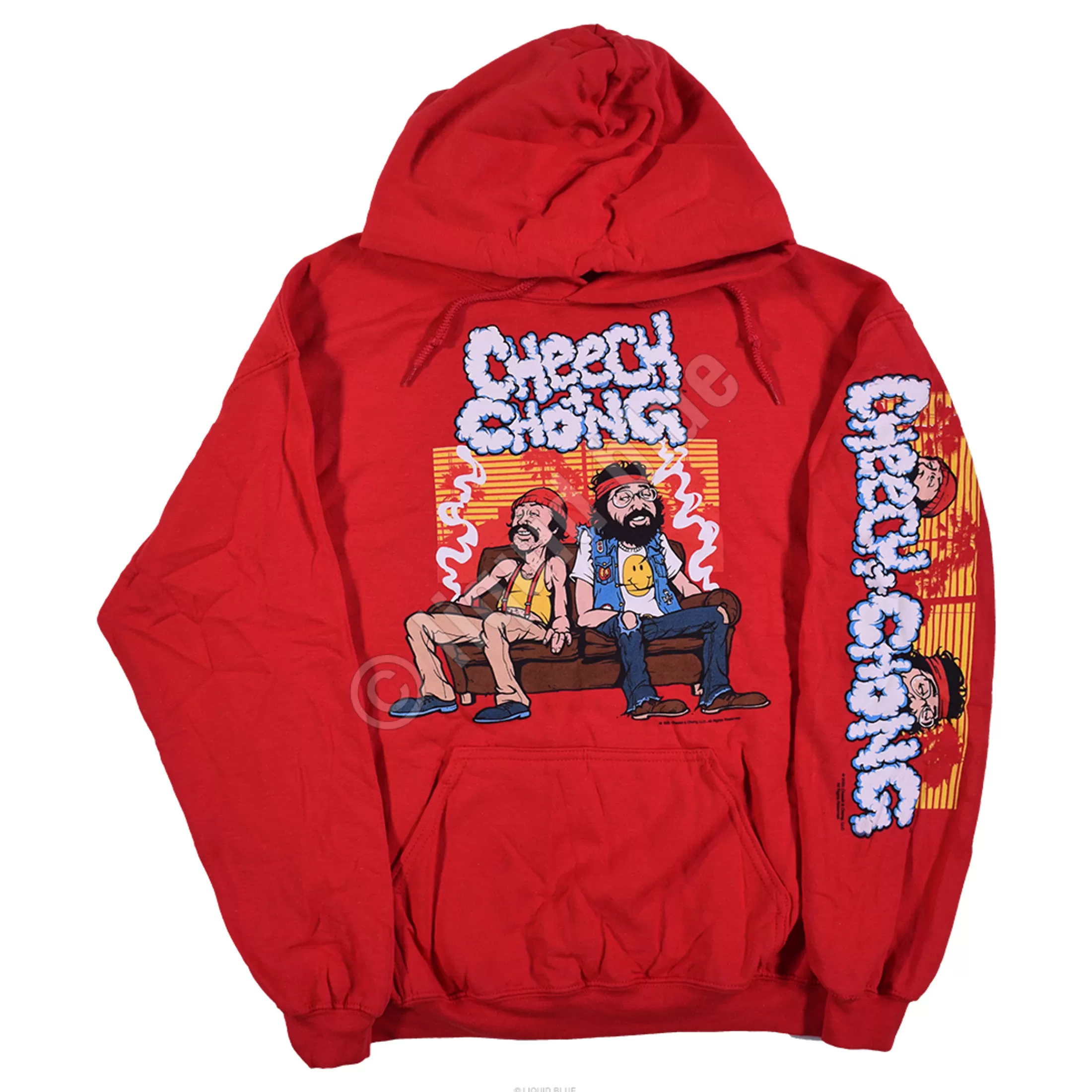 Hoodie | Cheech And Chong<Liquid Blue Couch Locked Red Sleeve Printed Hoodie