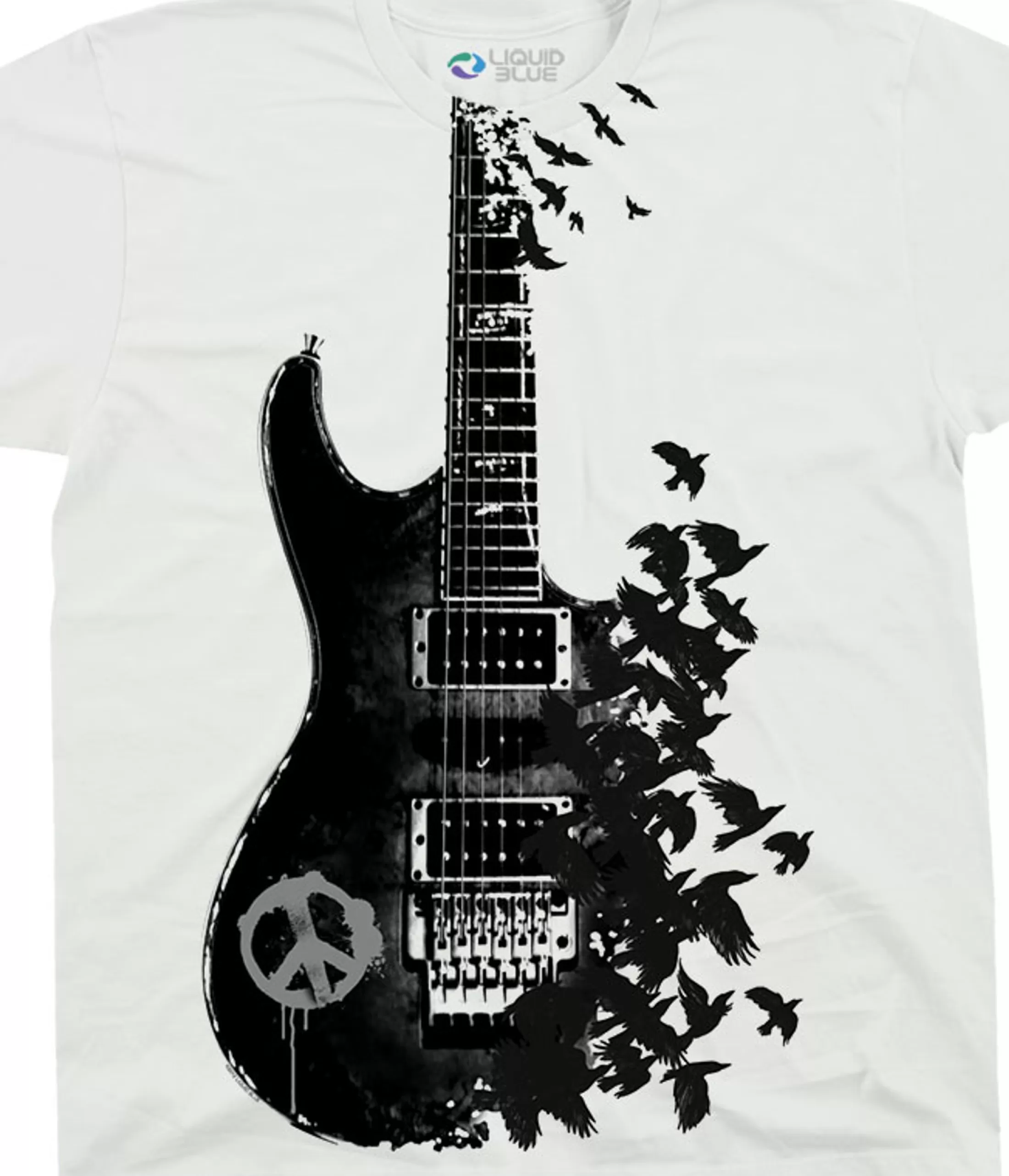 T-Shirt | Musica<Liquid Blue Crow Guitar White T-Shirt