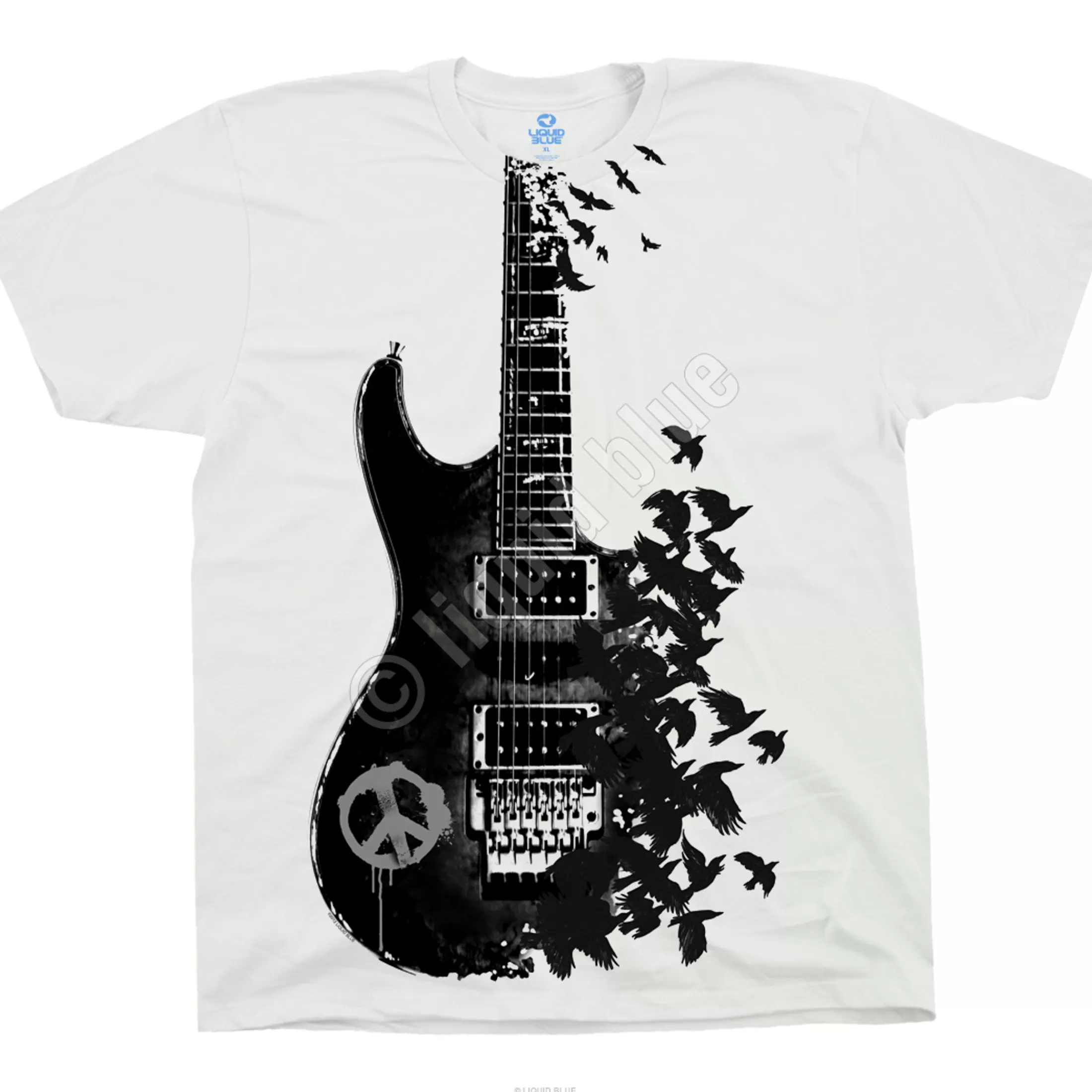 T-Shirt | Musica<Liquid Blue Crow Guitar White T-Shirt