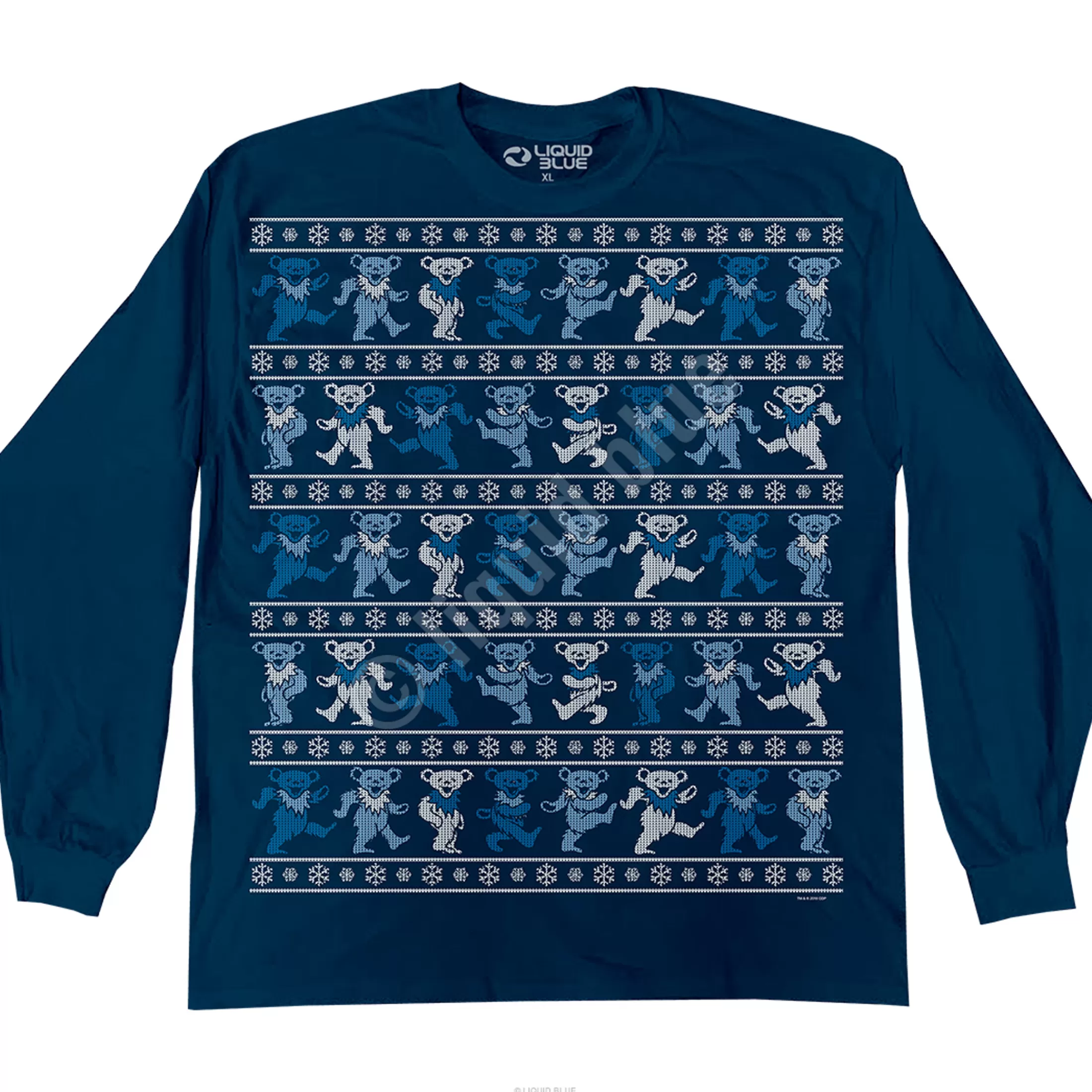 Long Sleeve | Grateful Dead<Liquid Blue Dancin Bear Xmas Sweater Navy Long Sleeve T-Shirt