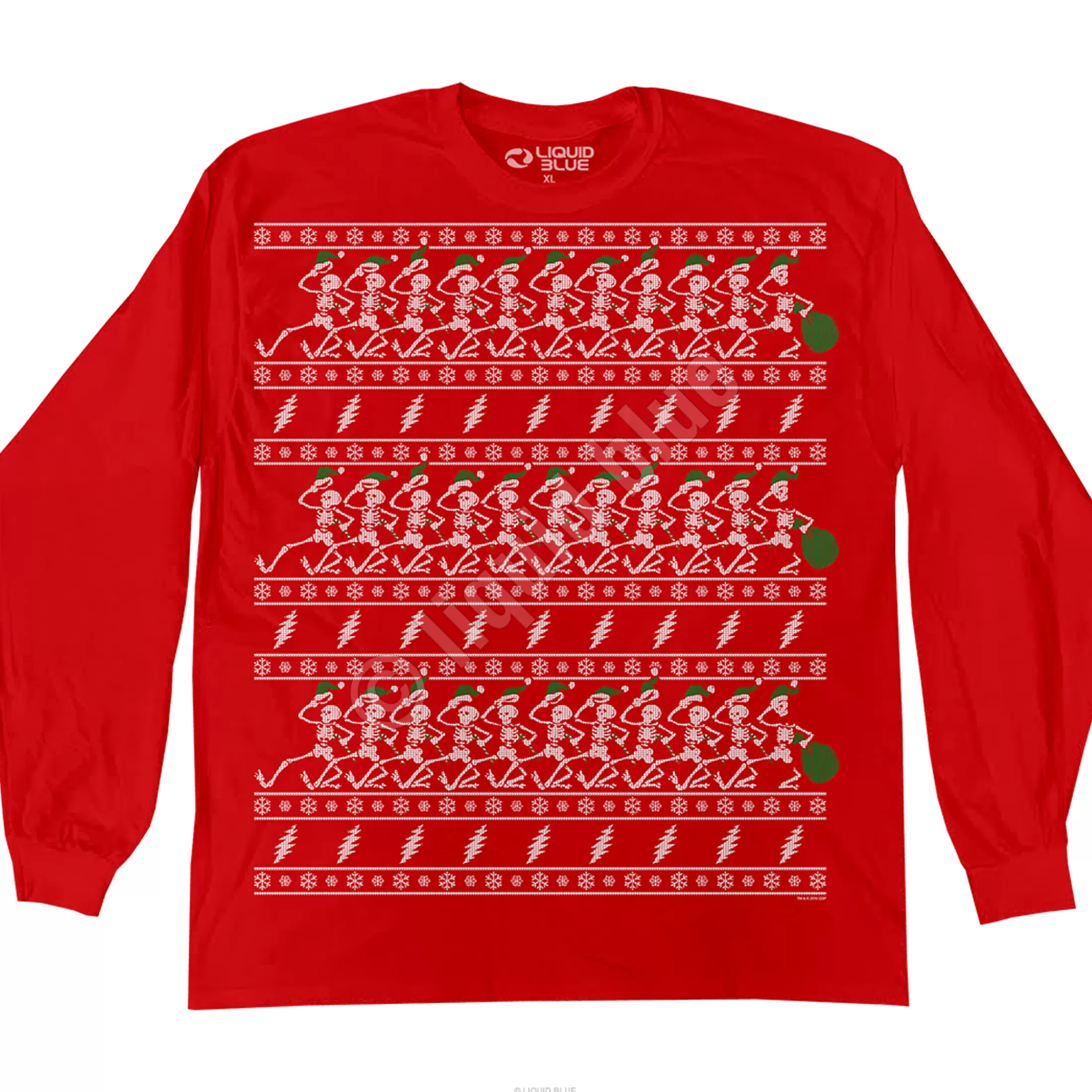 Long Sleeve | Grateful Dead<Liquid Blue Dancin Skeletons Xmas Sweater Red Long Sleeve T-Shirt