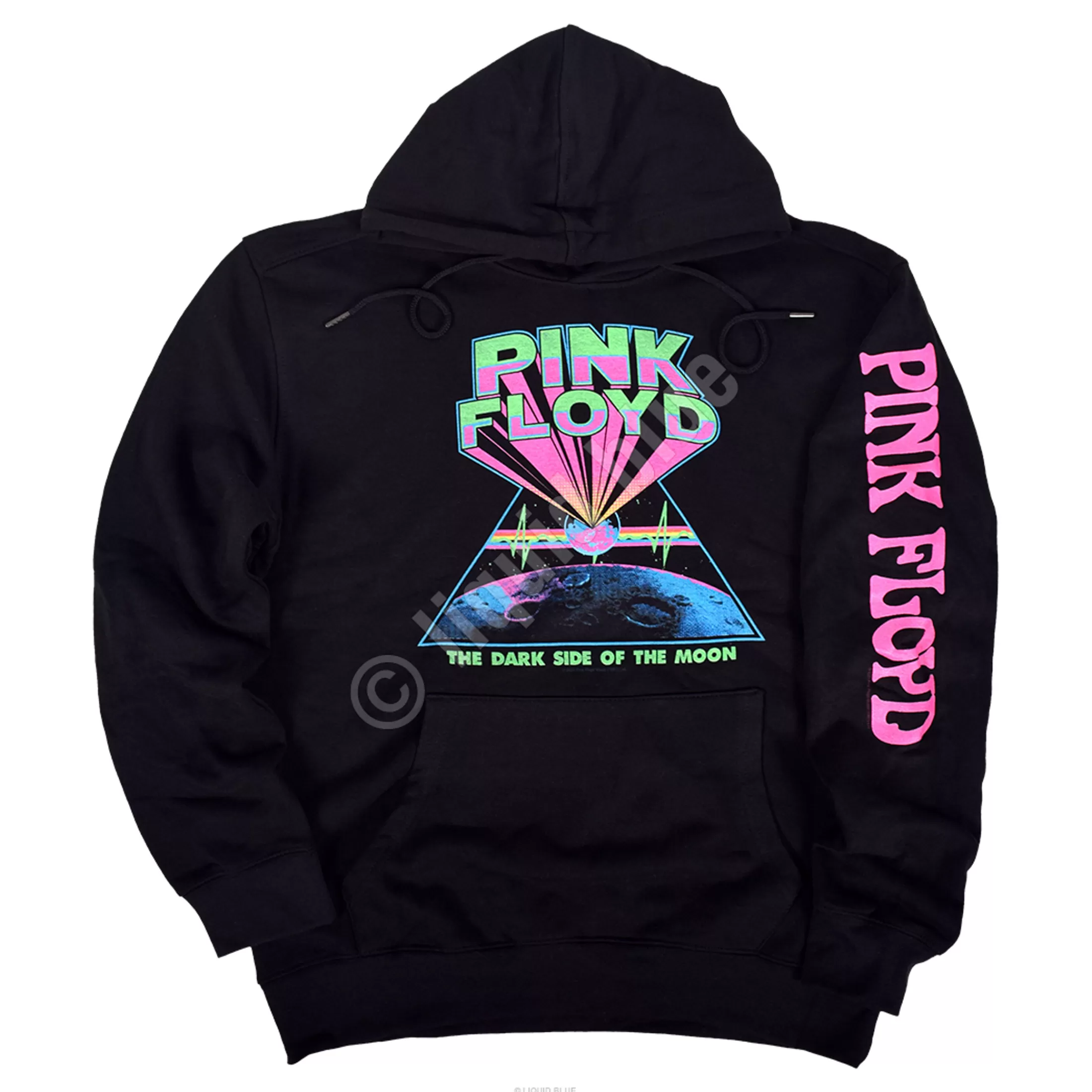 Hoodie | Pink Floyd<Liquid Blue Dark Side Blacklight Black Sleeve Printed Hoodie