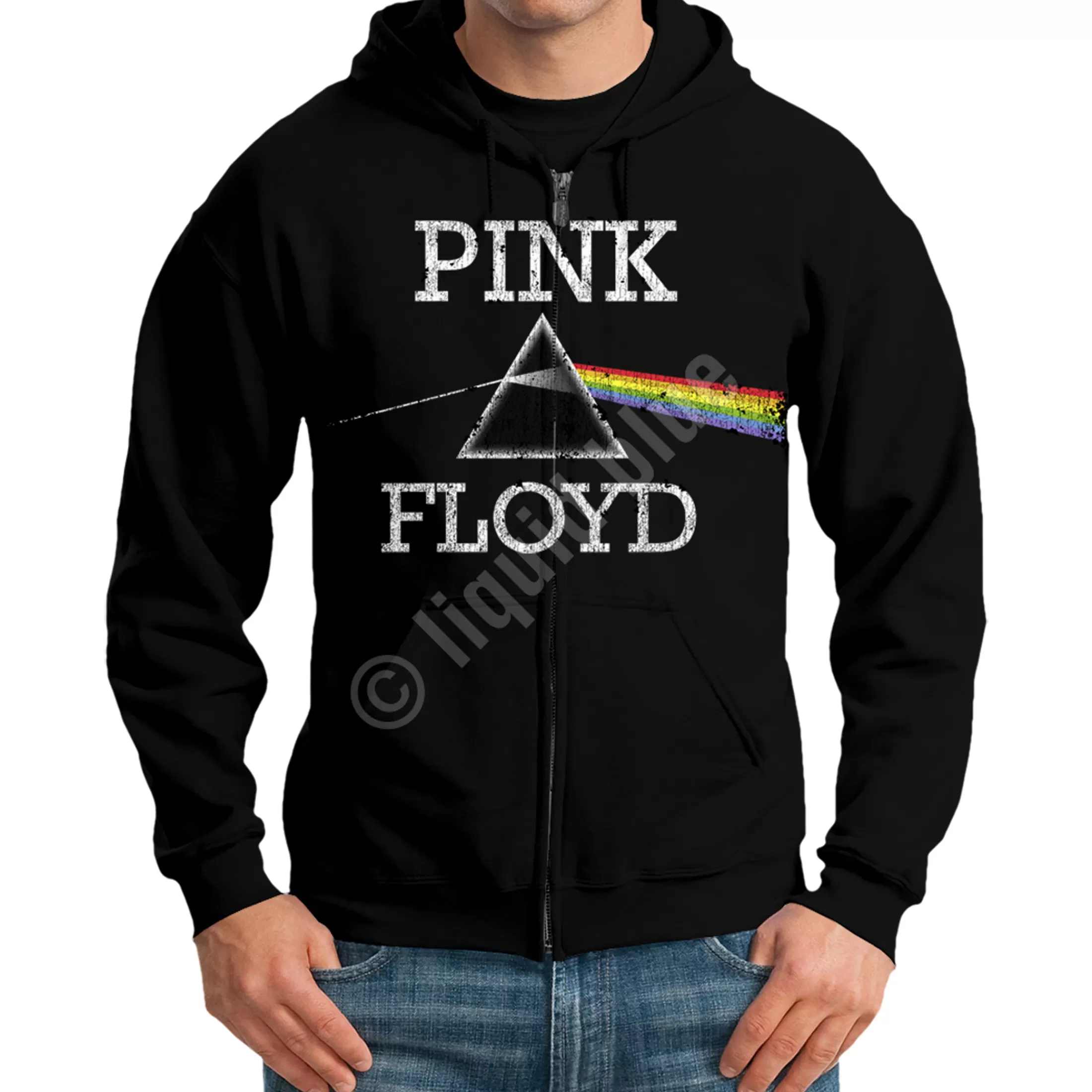 Hoodie | Pink Floyd<Liquid Blue Dark Side Classic Black Zipper Hoodie