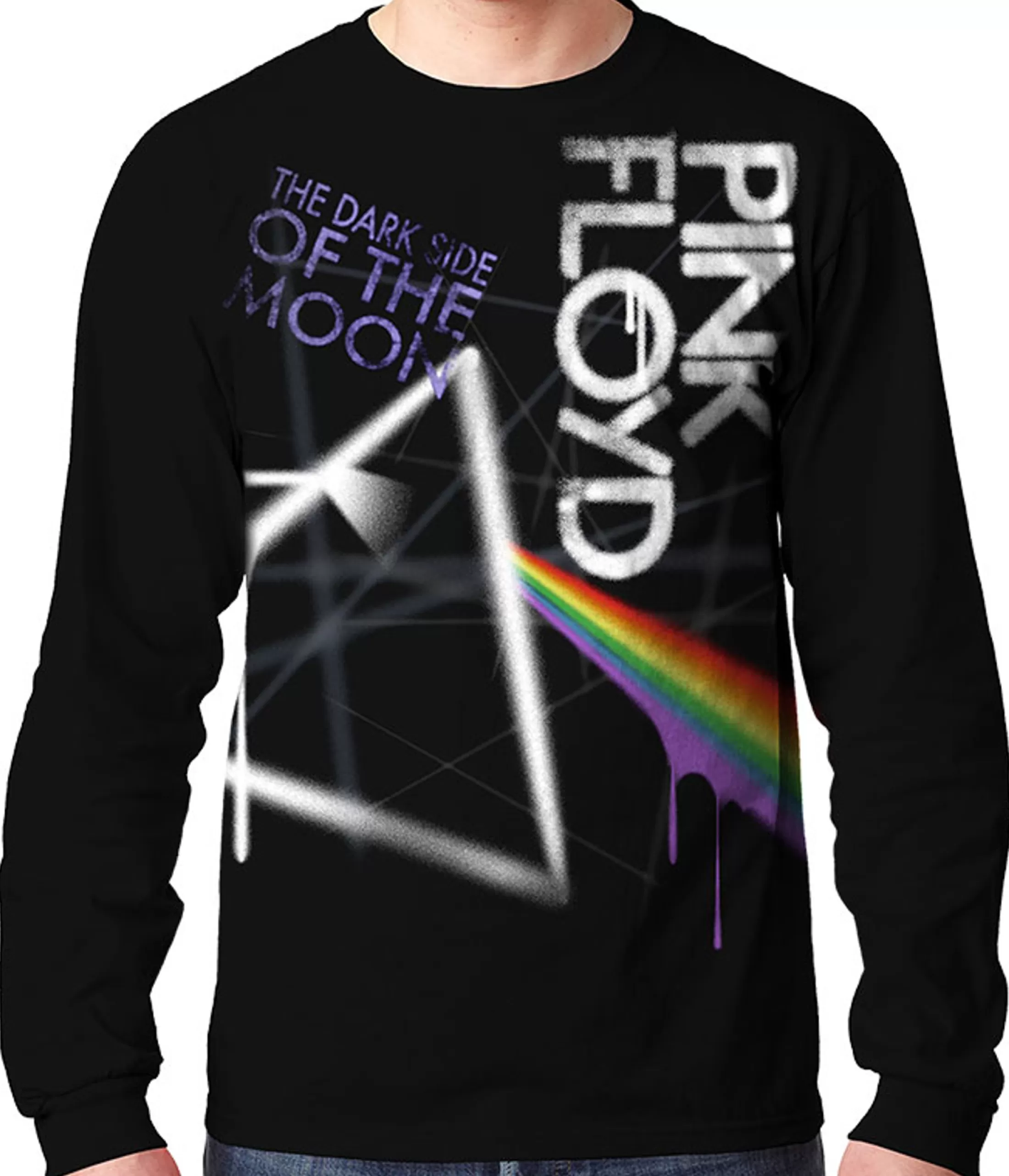 Long Sleeve | Pink Floyd<Liquid Blue Dark Side Graffiti Black Long Sleeve T-Shirt