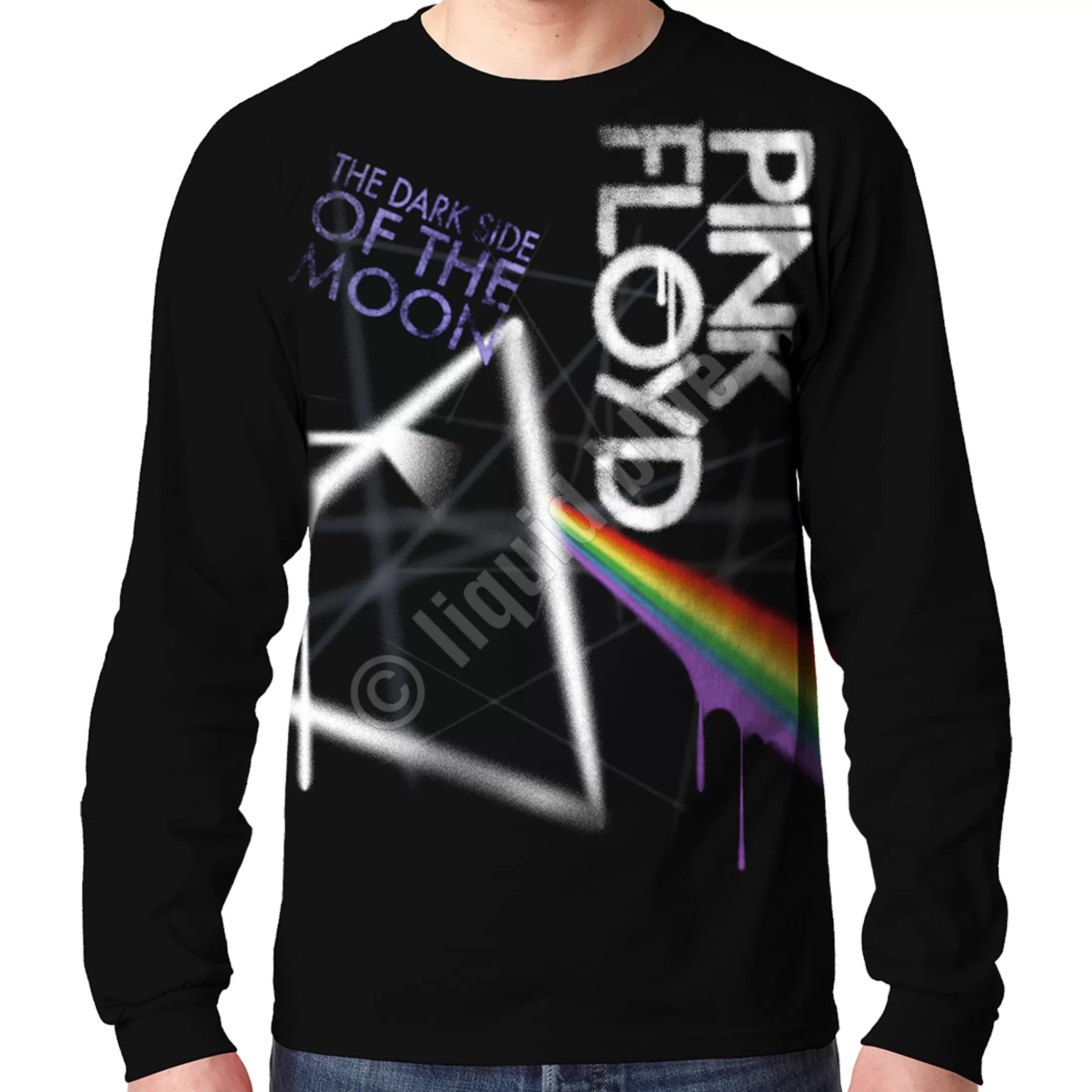 Long Sleeve | Pink Floyd<Liquid Blue Dark Side Graffiti Black Long Sleeve T-Shirt