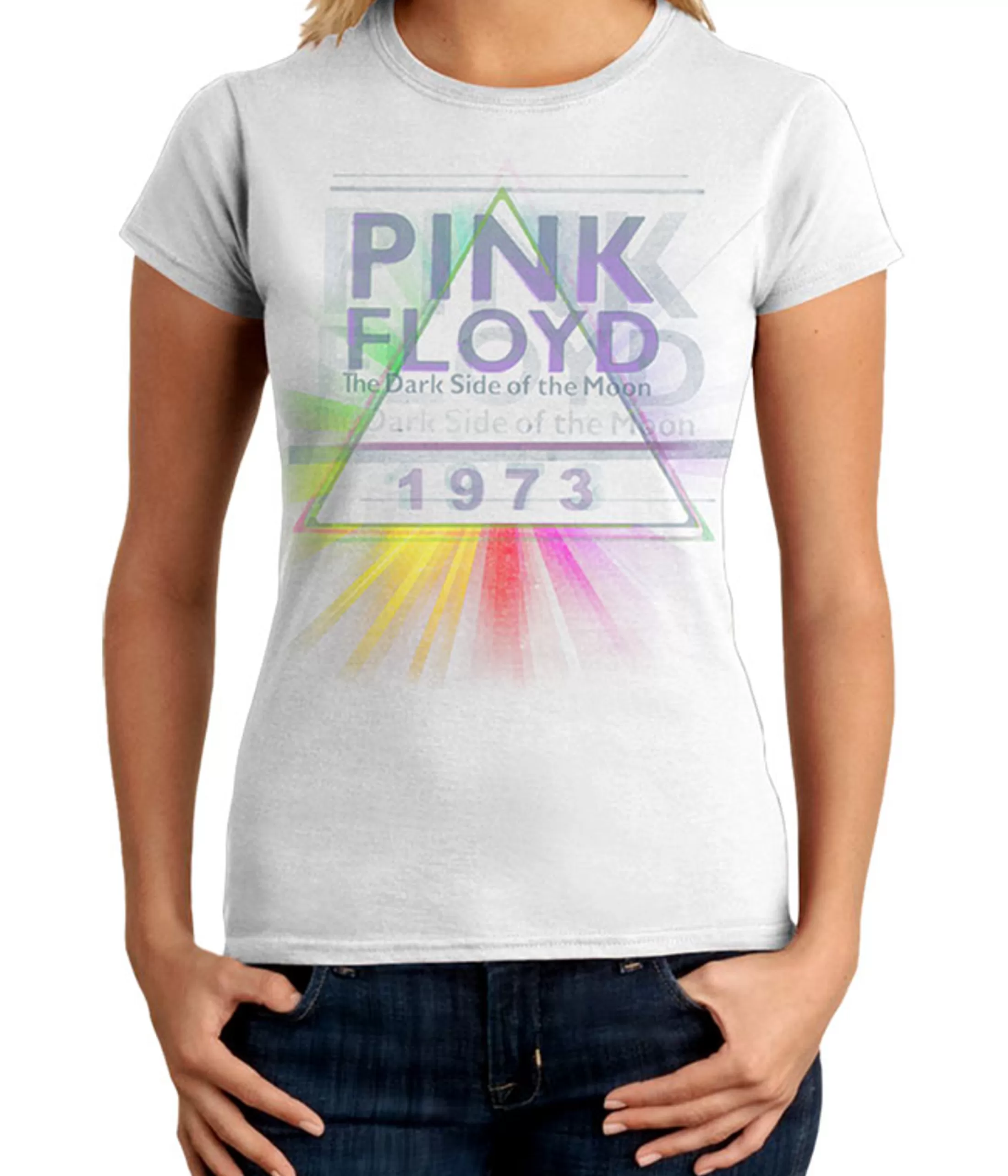 Juniors Long Length | Pink Floyd<Liquid Blue Dark Side Mist White Juniors Long Length T-Shirt