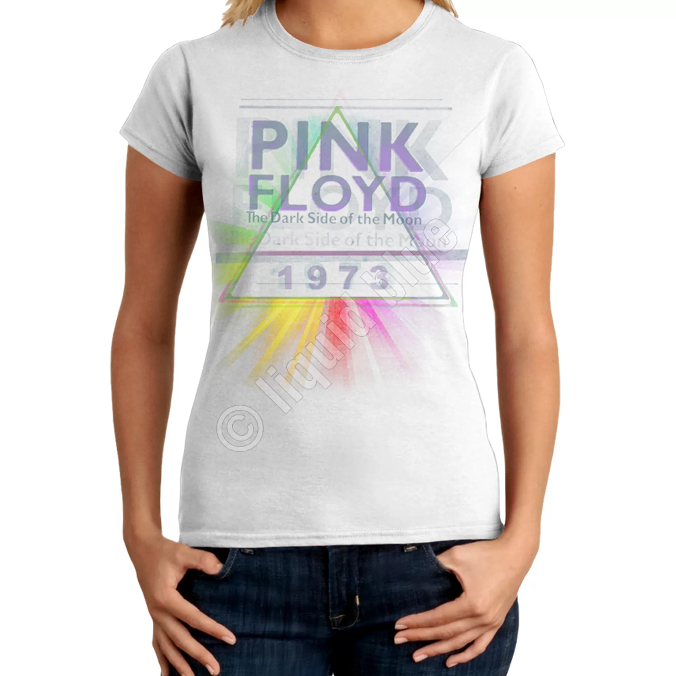 Juniors Long Length | Pink Floyd<Liquid Blue Dark Side Mist White Juniors Long Length T-Shirt