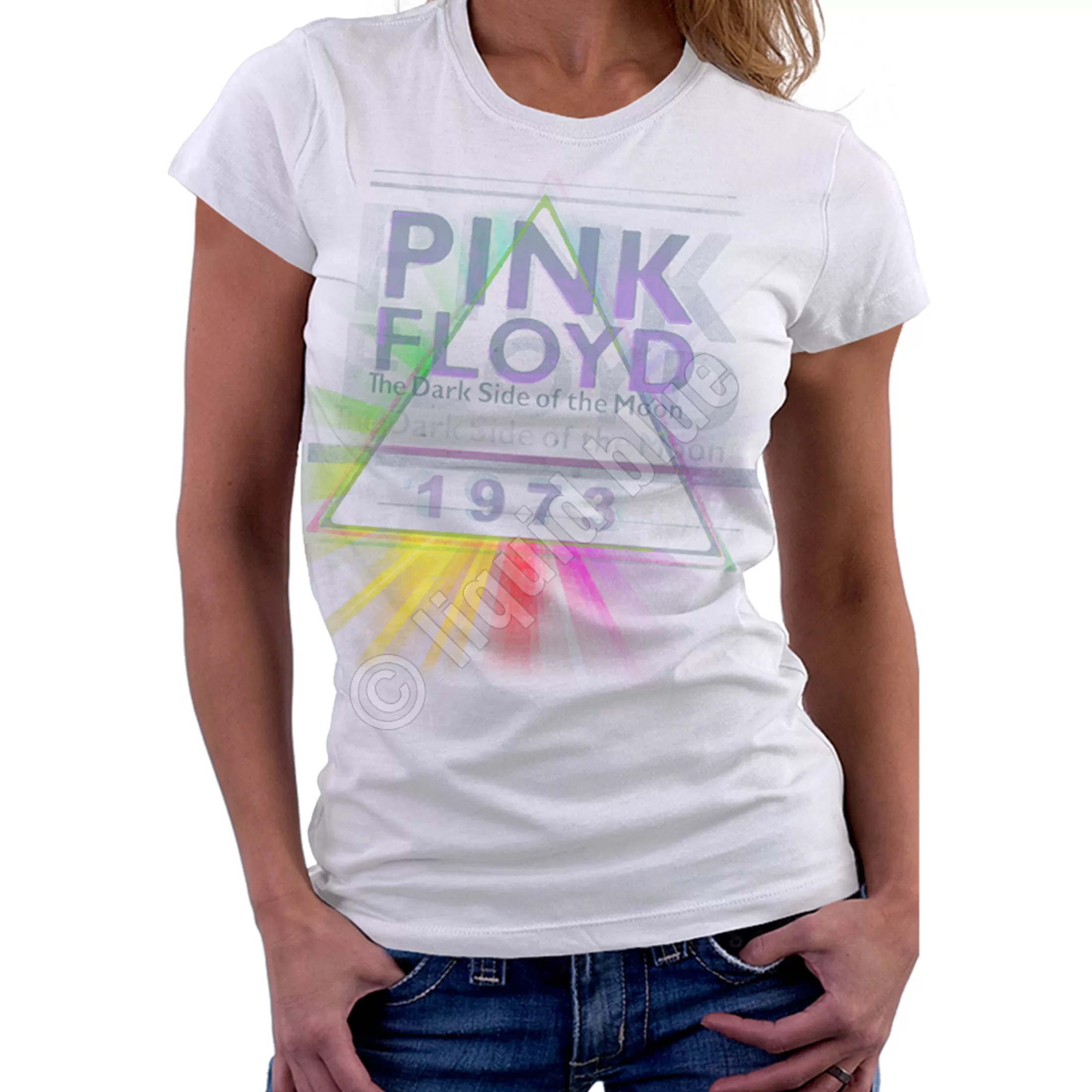 Womens Long Length | Pink Floyd<Liquid Blue Dark Side Mist White Womens Long Length T-Shirt