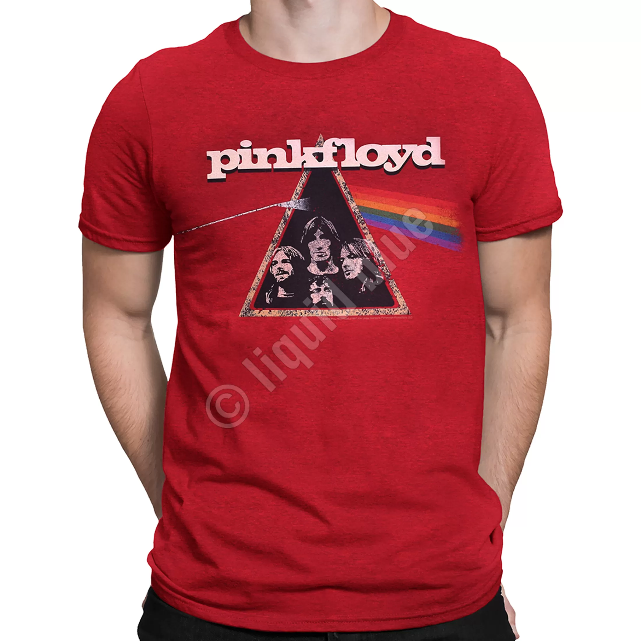 Poly-Cotton T-Shirt | Pink Floyd<Liquid Blue Dark Side Retro Red Heather Poly-Cotton T-Shirt