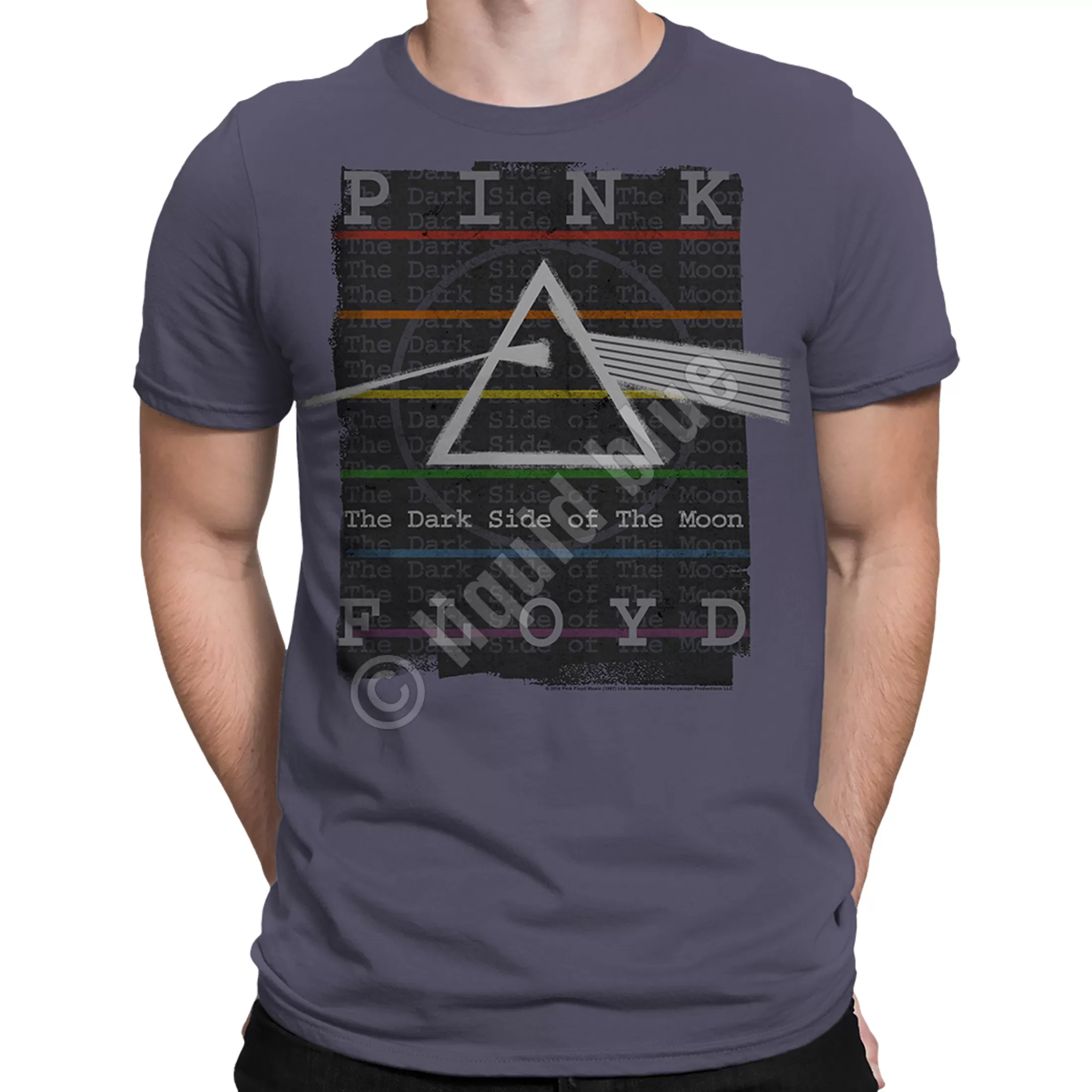 Athletic T-Shirt | Pink Floyd<Liquid Blue Dark Side Stamp Grey Athletic T-Shirt