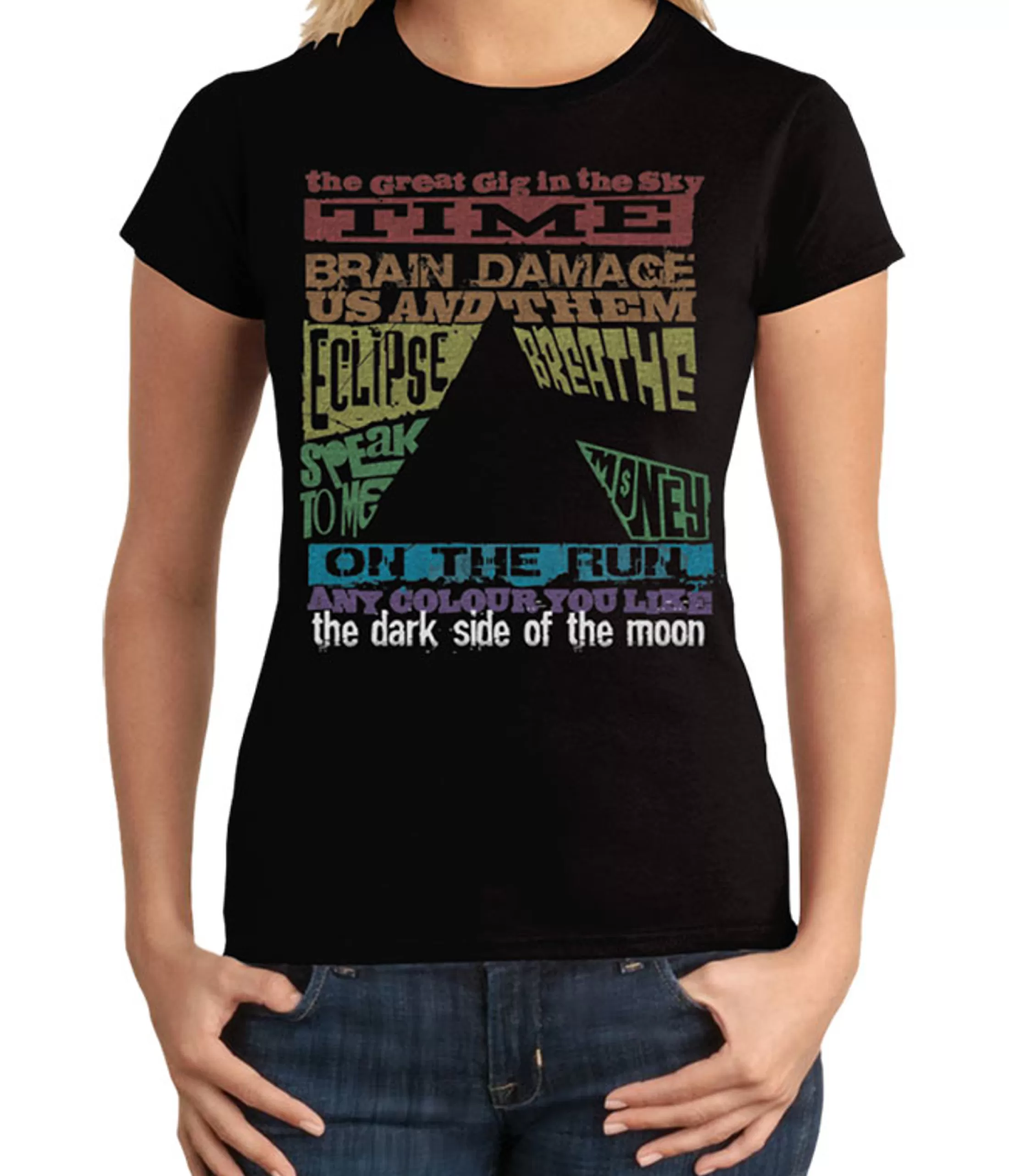 Juniors Long Length | Pink Floyd<Liquid Blue Dark Side Tracks Black Juniors Long Length T-Shirt